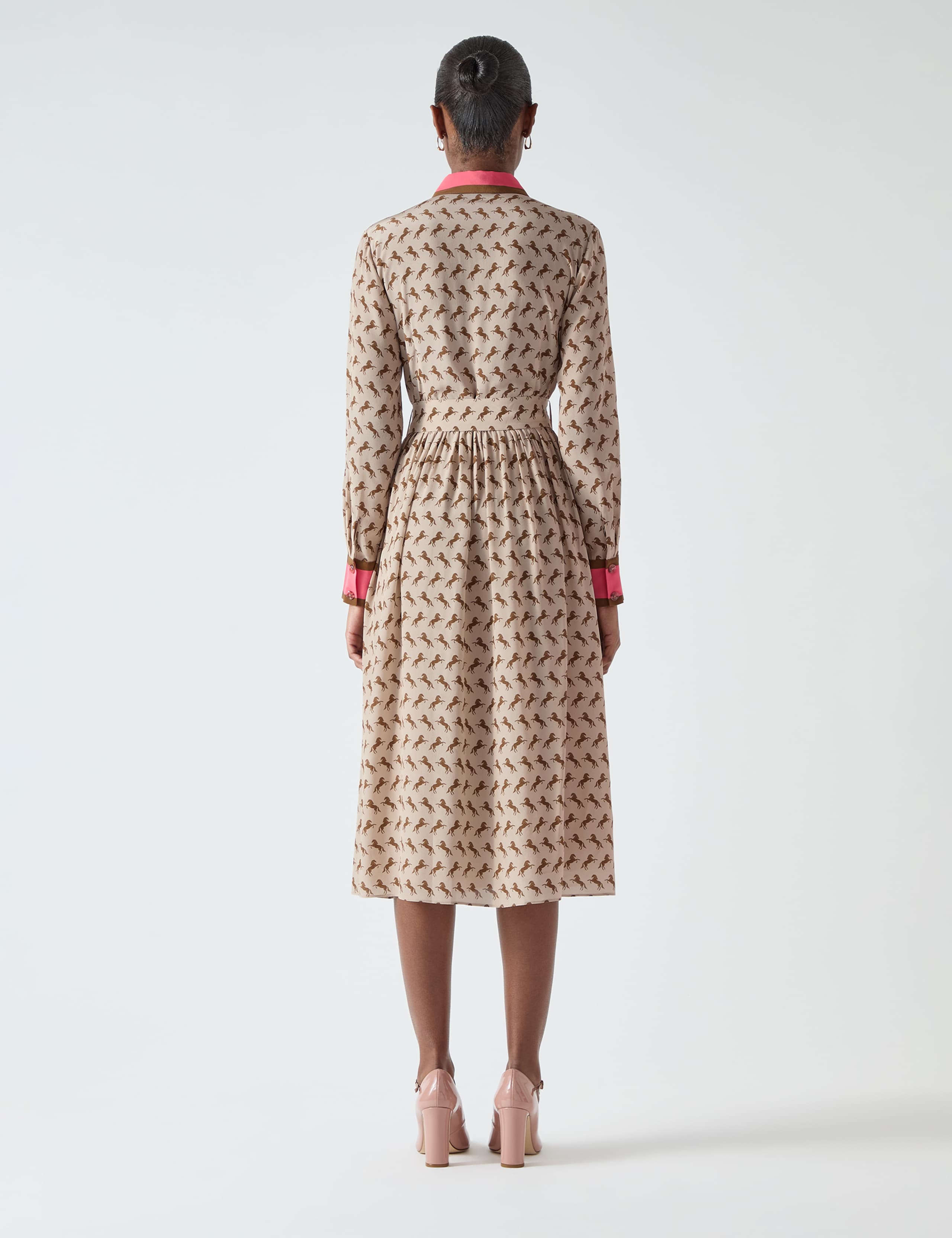 Pure Silk Printed Belted Midi Shirt Dress 3 of 4