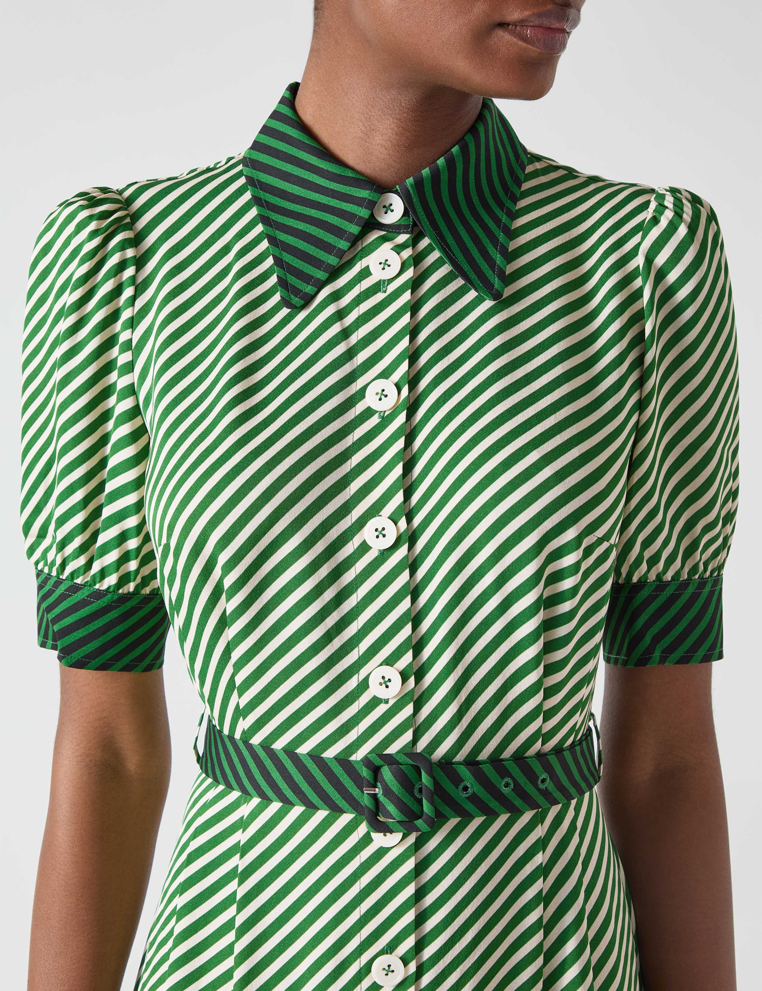 Striped Collared Belted Midi Shirt Dress 4 of 4