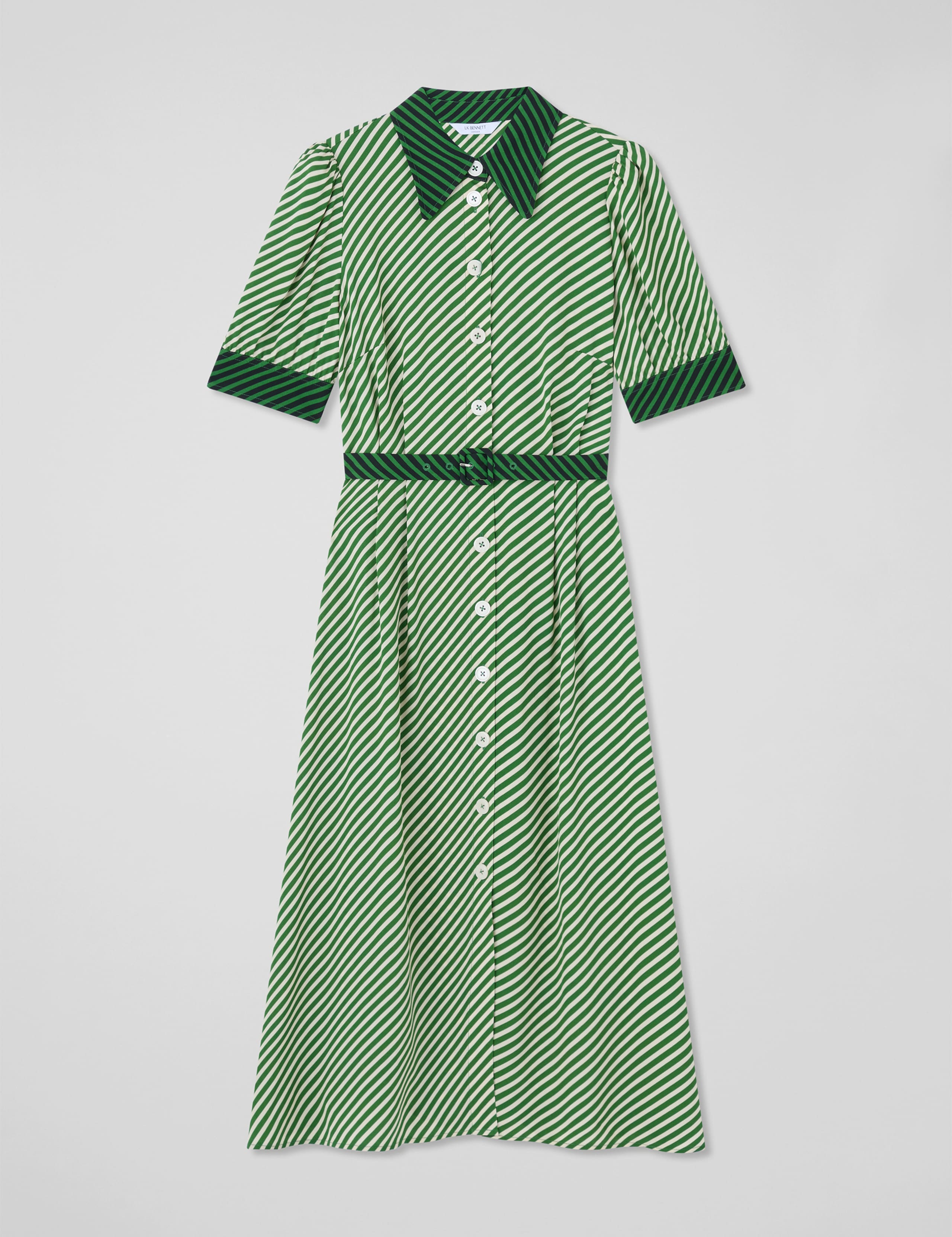 Striped Collared Belted Midi Shirt Dress 2 of 4
