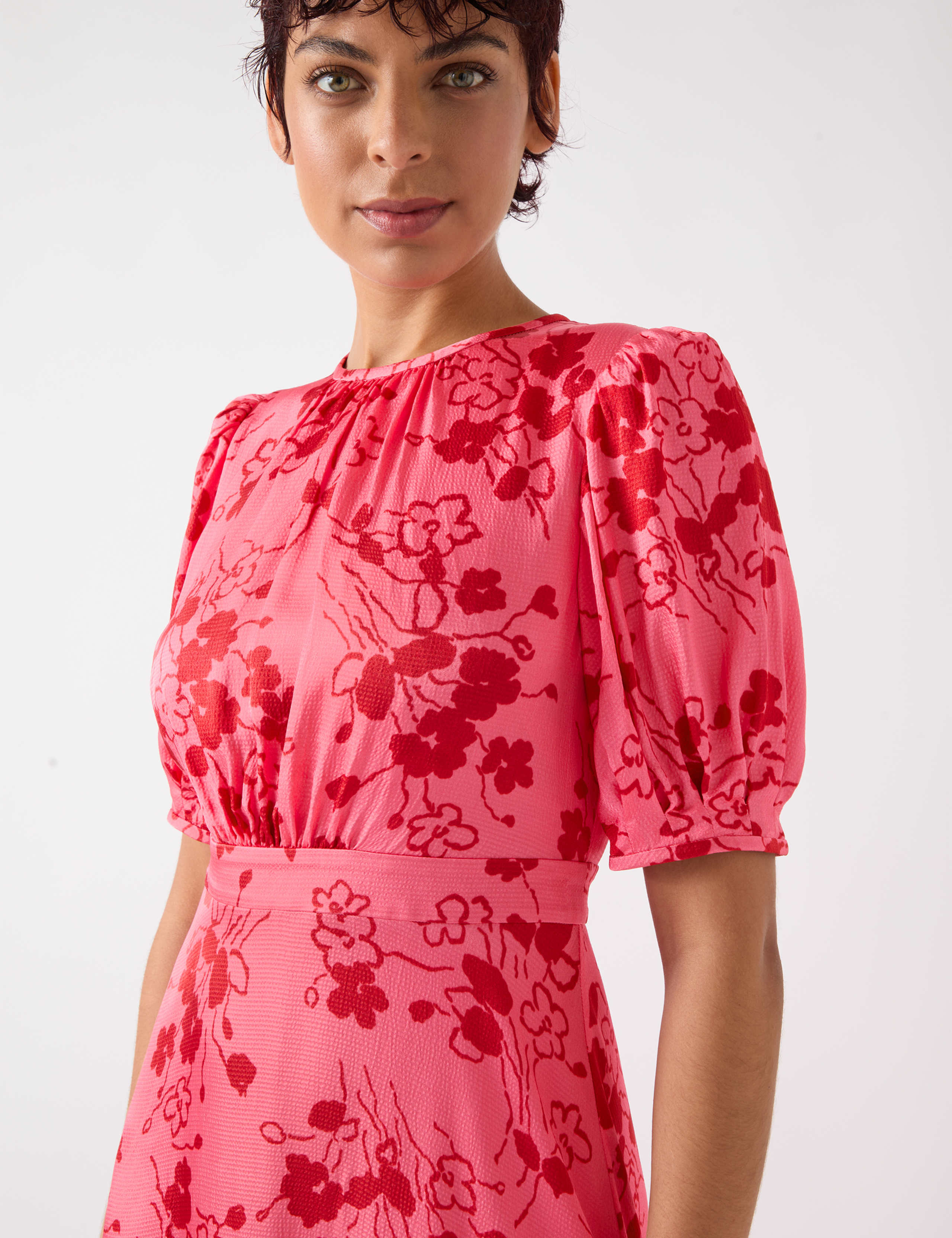 Satin Textured Floral Midi Tea Dress 4 of 4