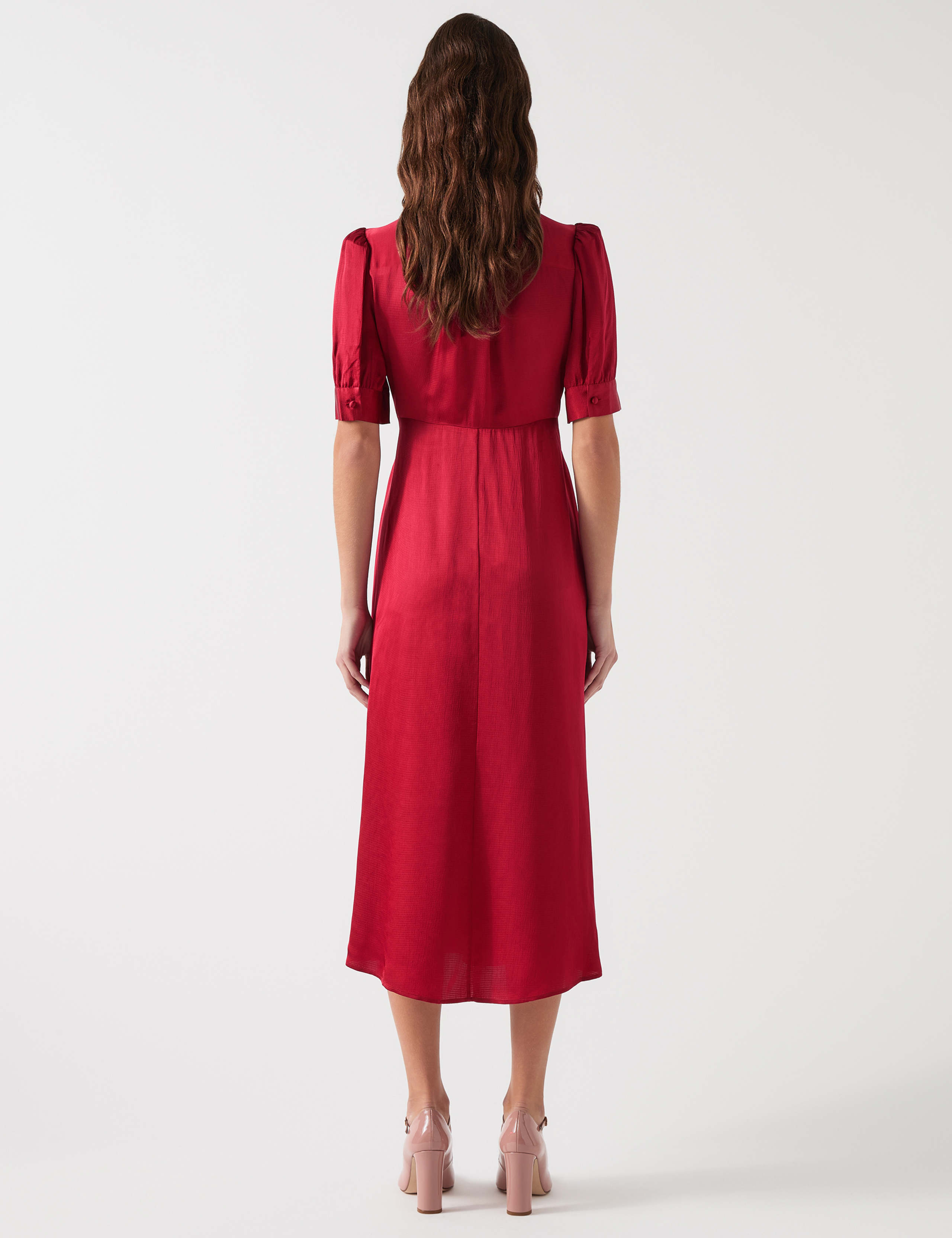Satin V-Neck Tie Neck Midi Skater Dress 3 of 4
