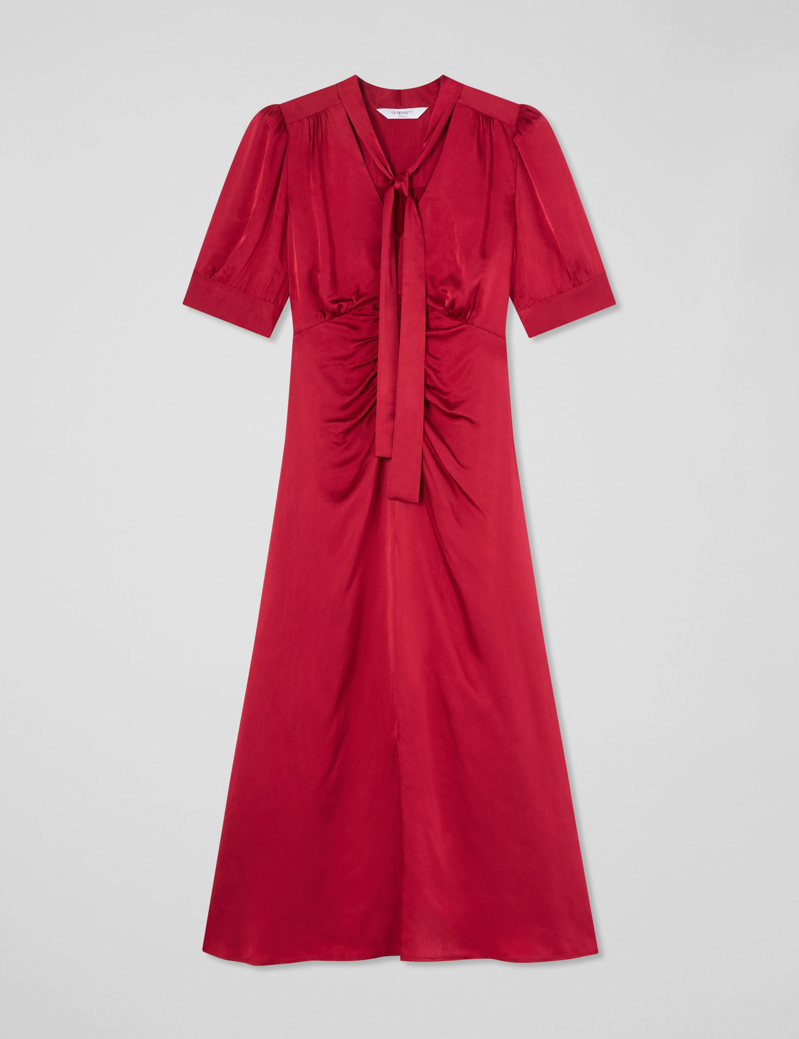 Satin V-Neck Tie Neck Midi Skater Dress 2 of 4