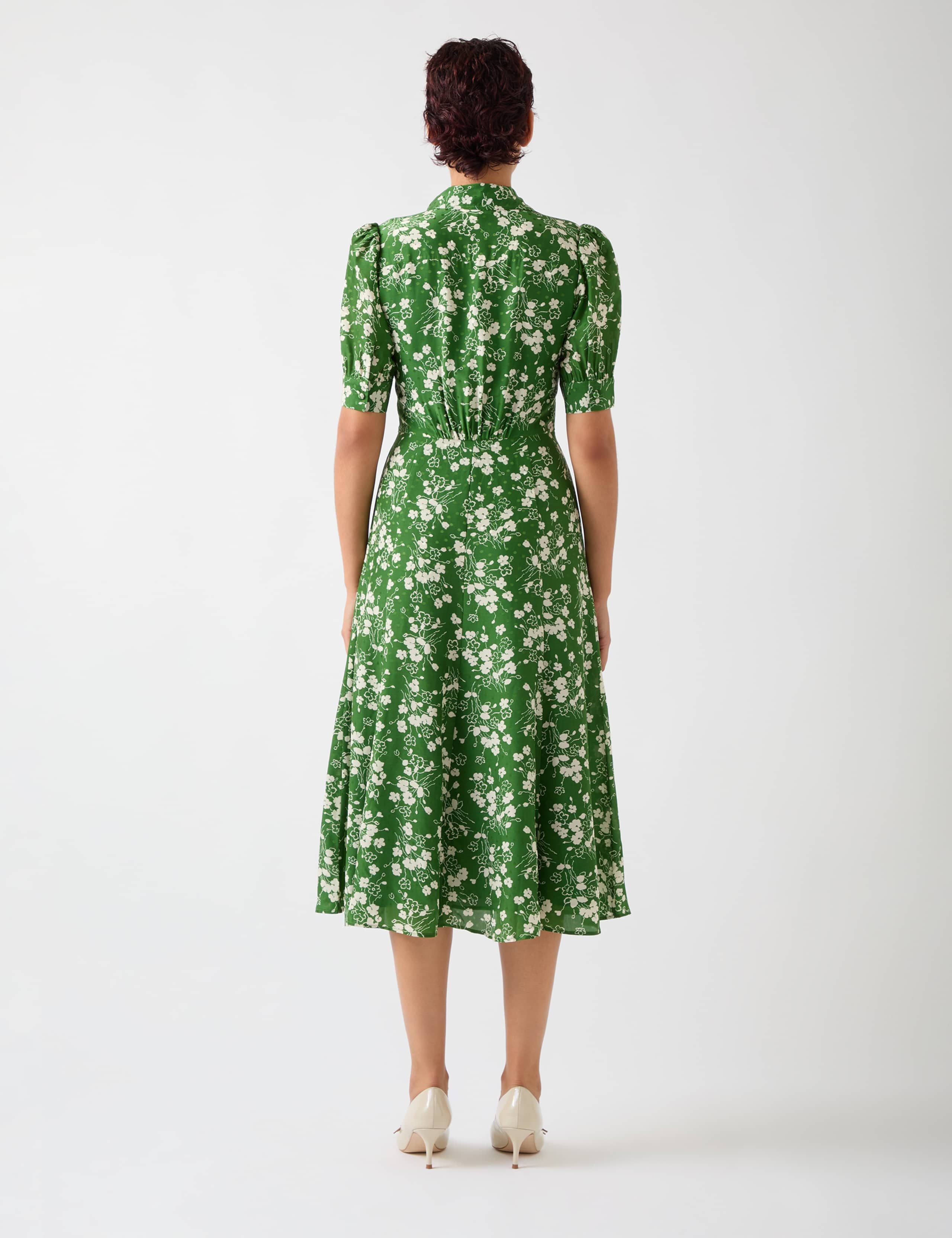 Silk Blend Jacquard Wildflower Midi Tea Dress 3 of 4