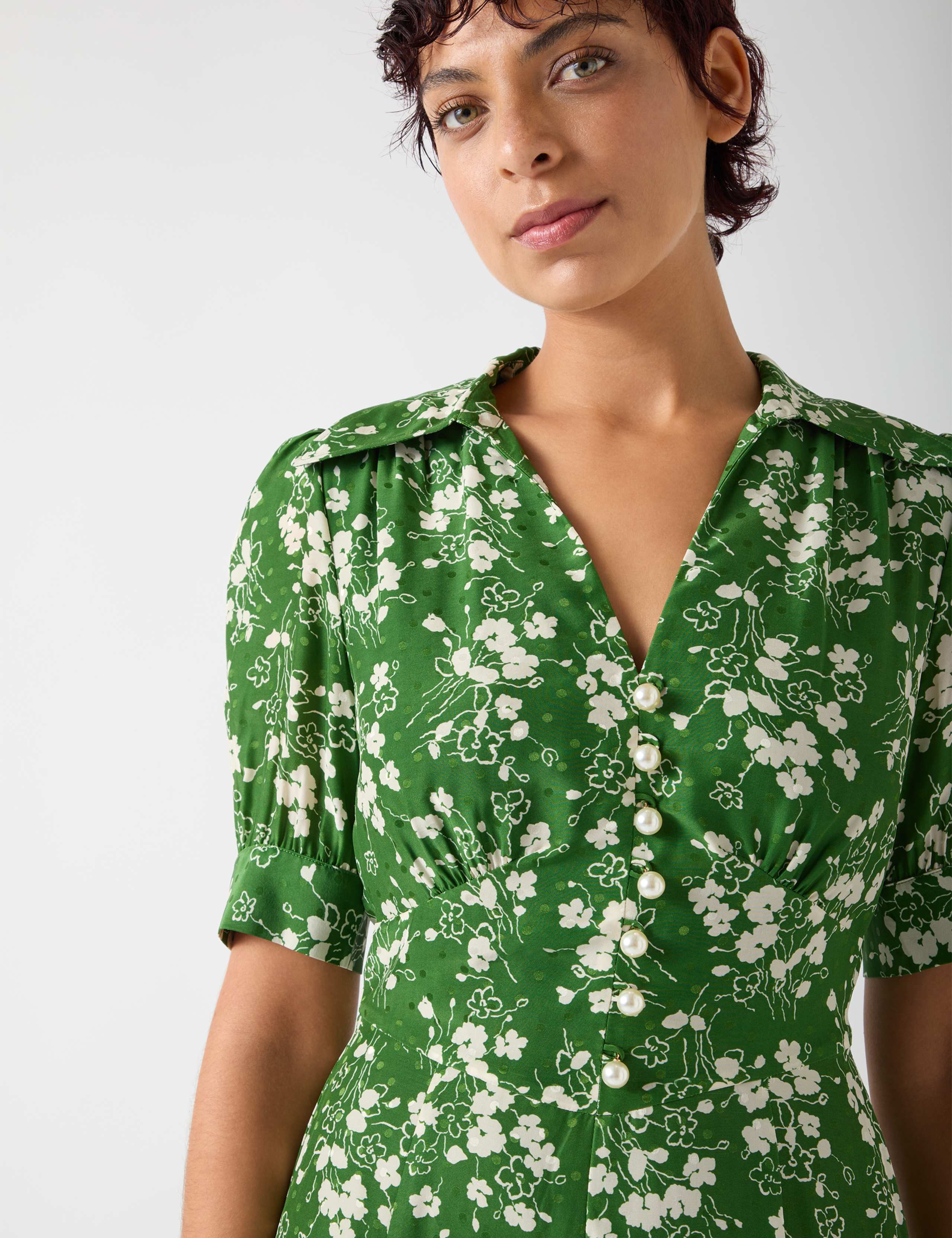Silk Blend Jacquard Wildflower Midi Tea Dress 4 of 4