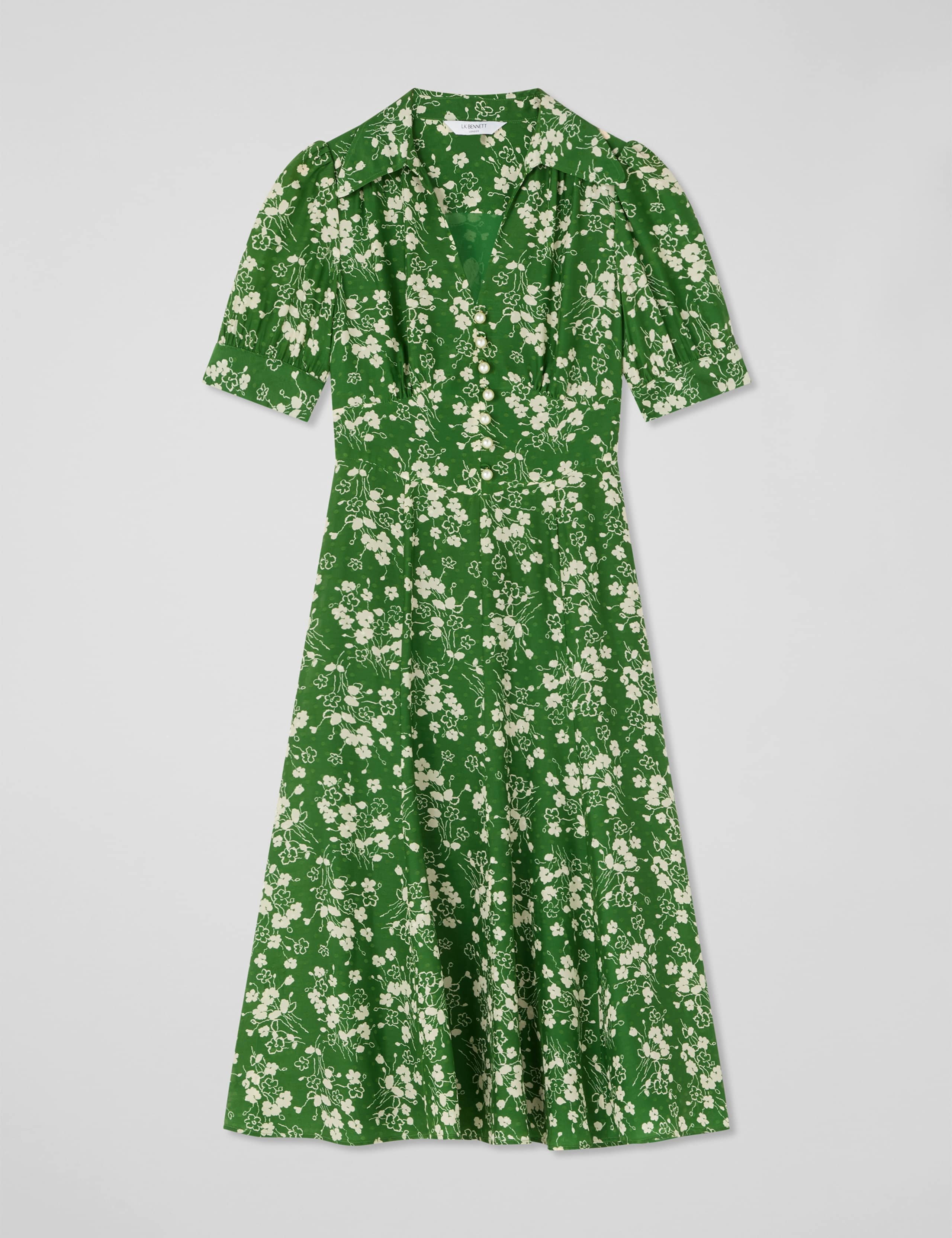 Silk Blend Jacquard Wildflower Midi Tea Dress 2 of 4