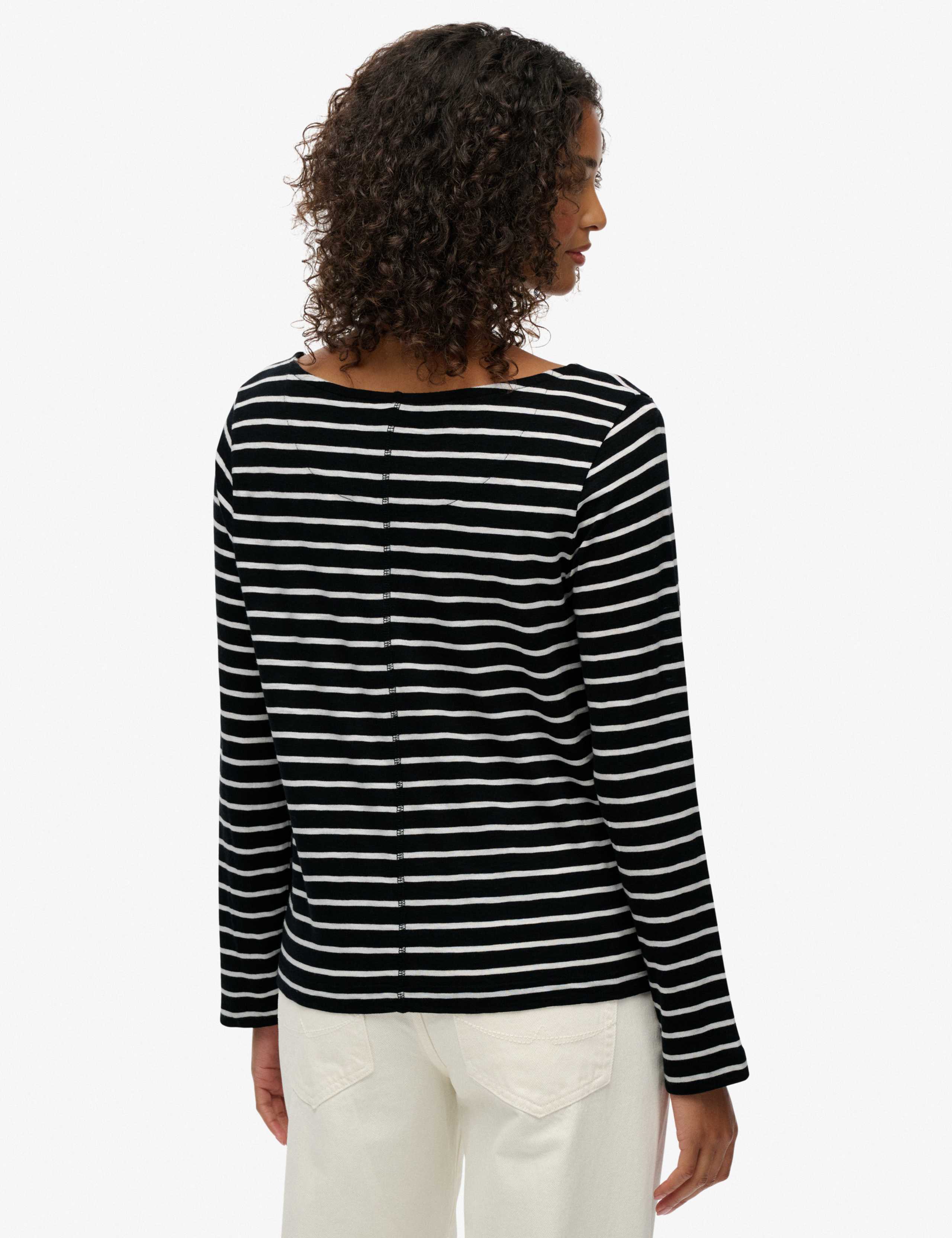 Cotton Rich Striped Slash Neck Top 3 of 6