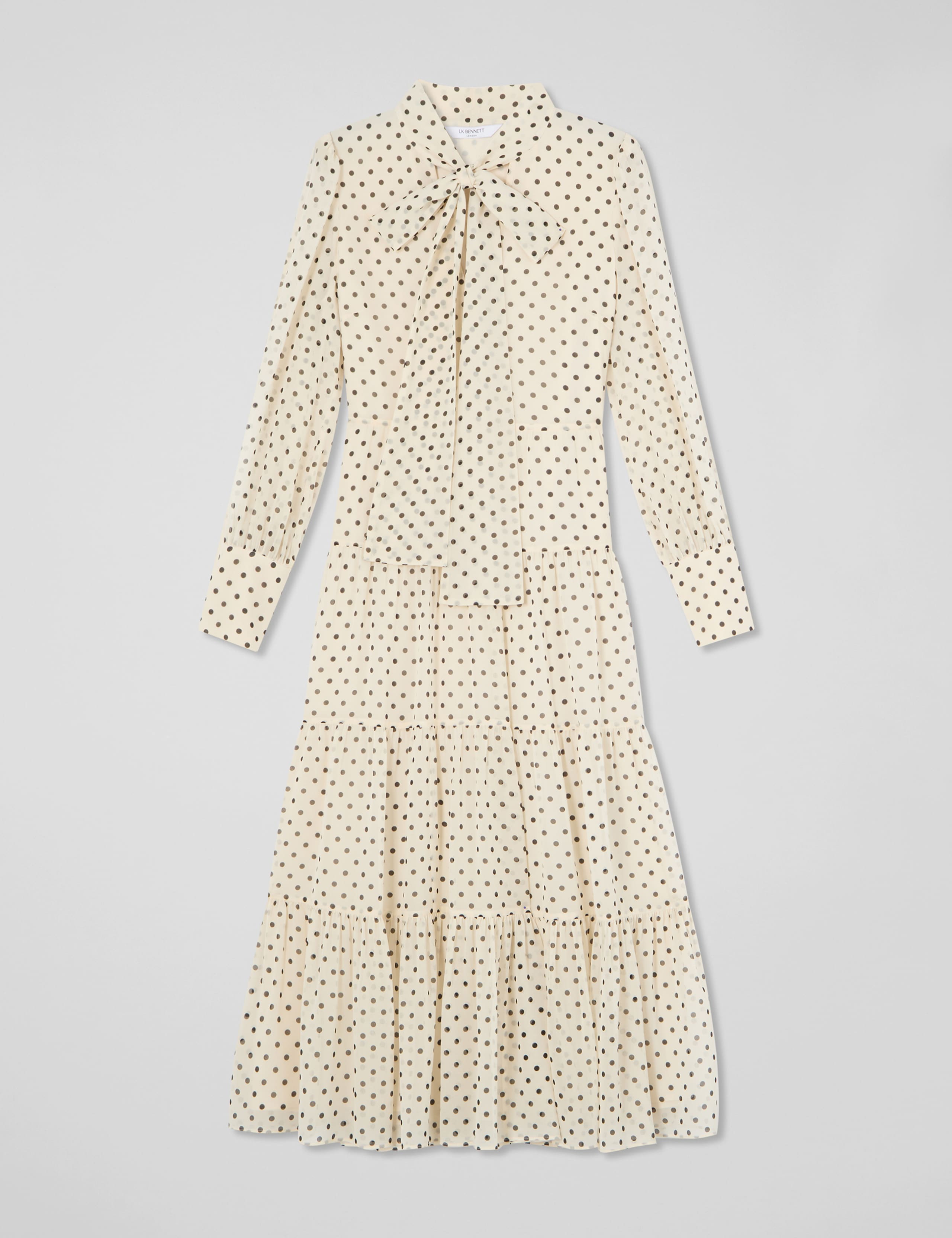 Polka Dot Tie Neck Midi Tiered Dress 2 of 4