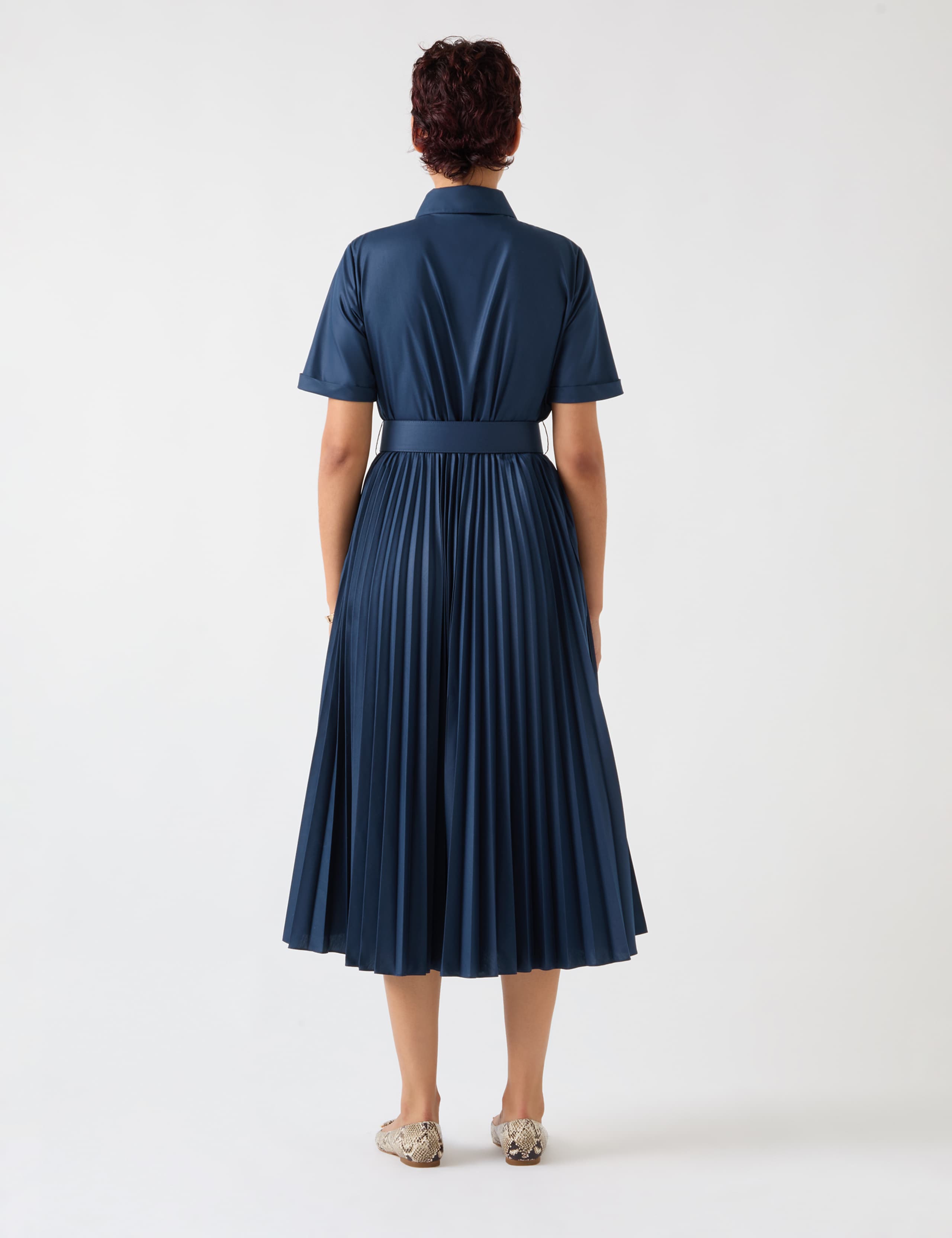 Collared Belted Pleated Midi Shirt Dress 3 of 4