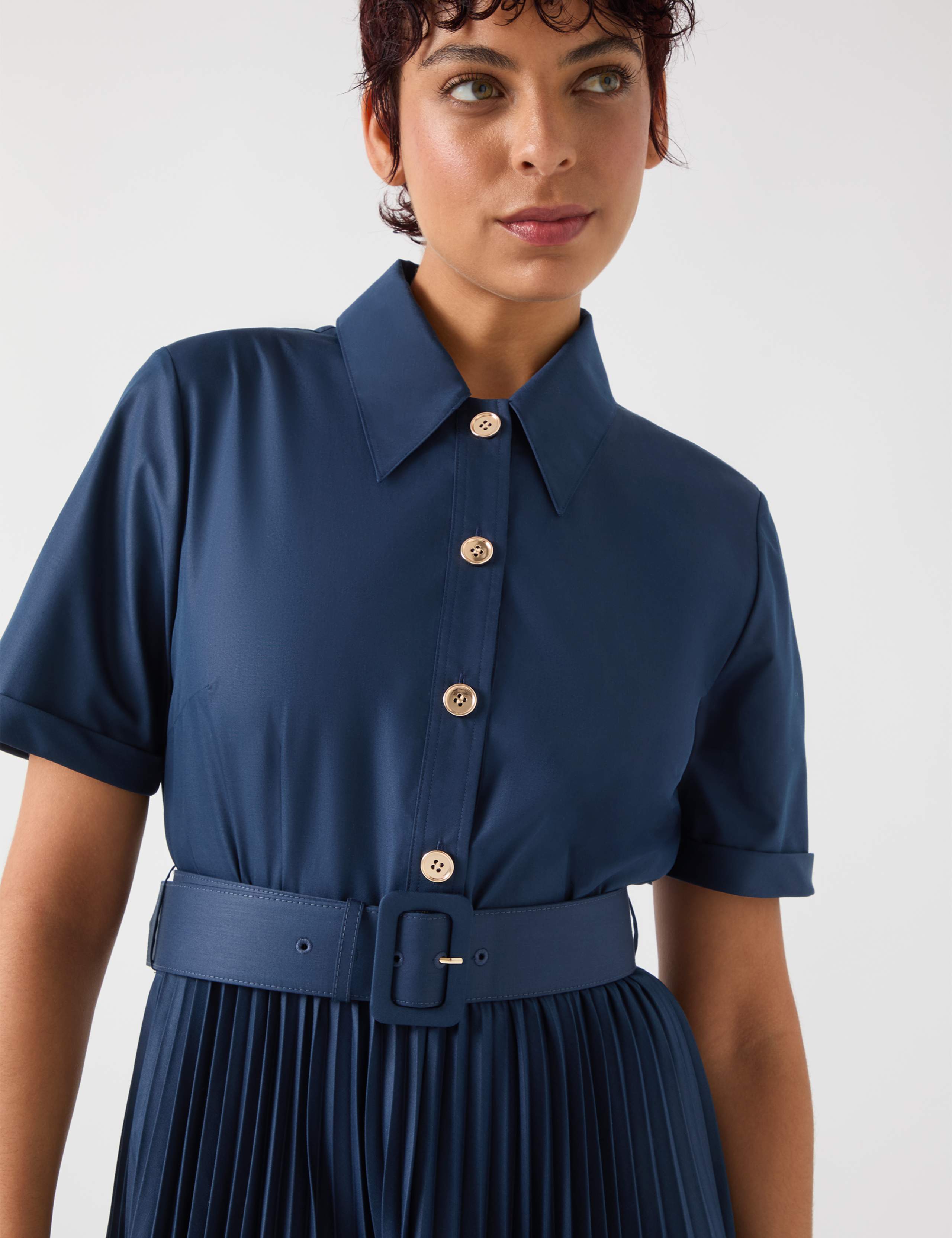 Collared Belted Pleated Midi Shirt Dress 4 of 4