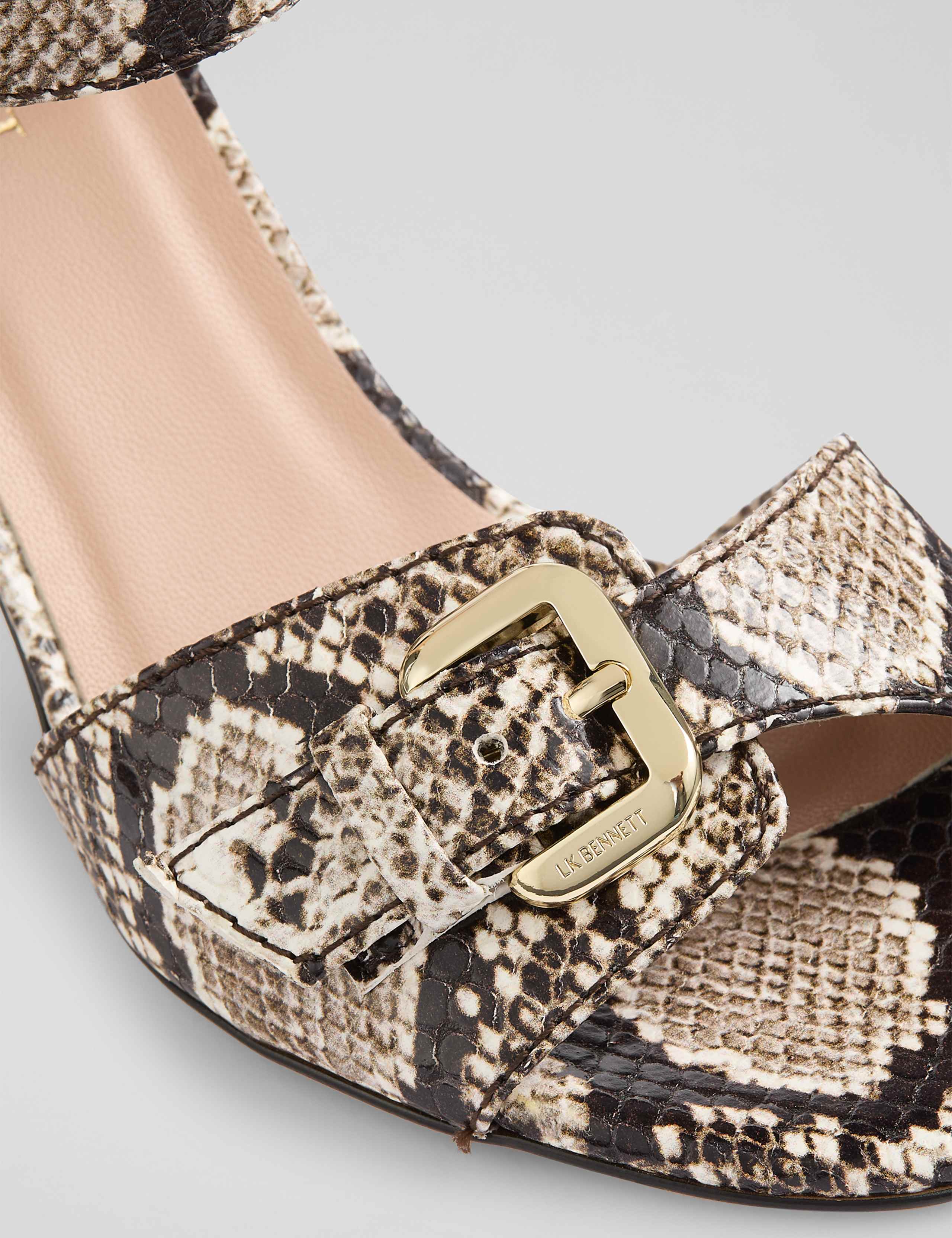 Leather Snake Print Block Heel Sandals 3 of 3