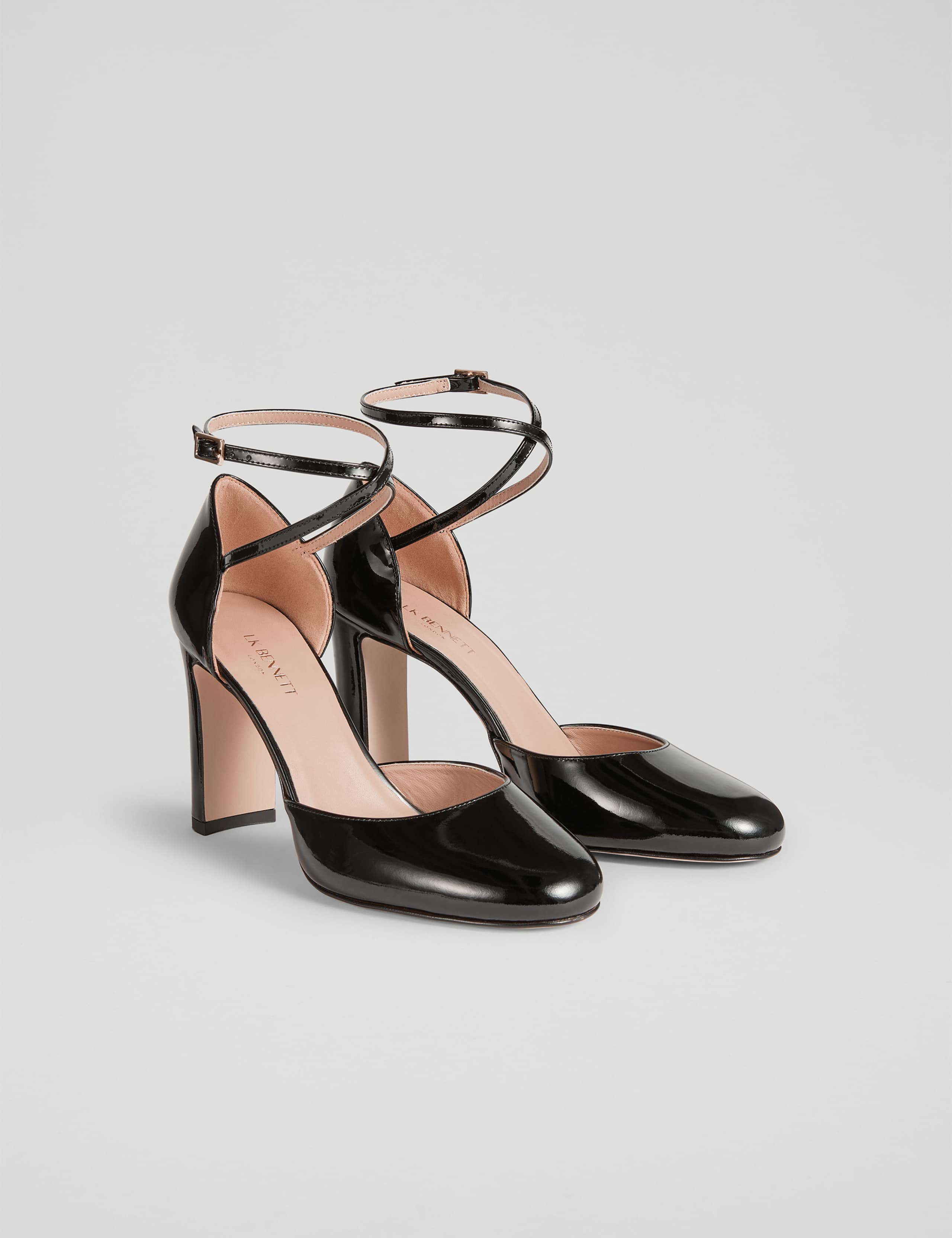 Leather Patent Block Heel Court Shoes 2 of 4