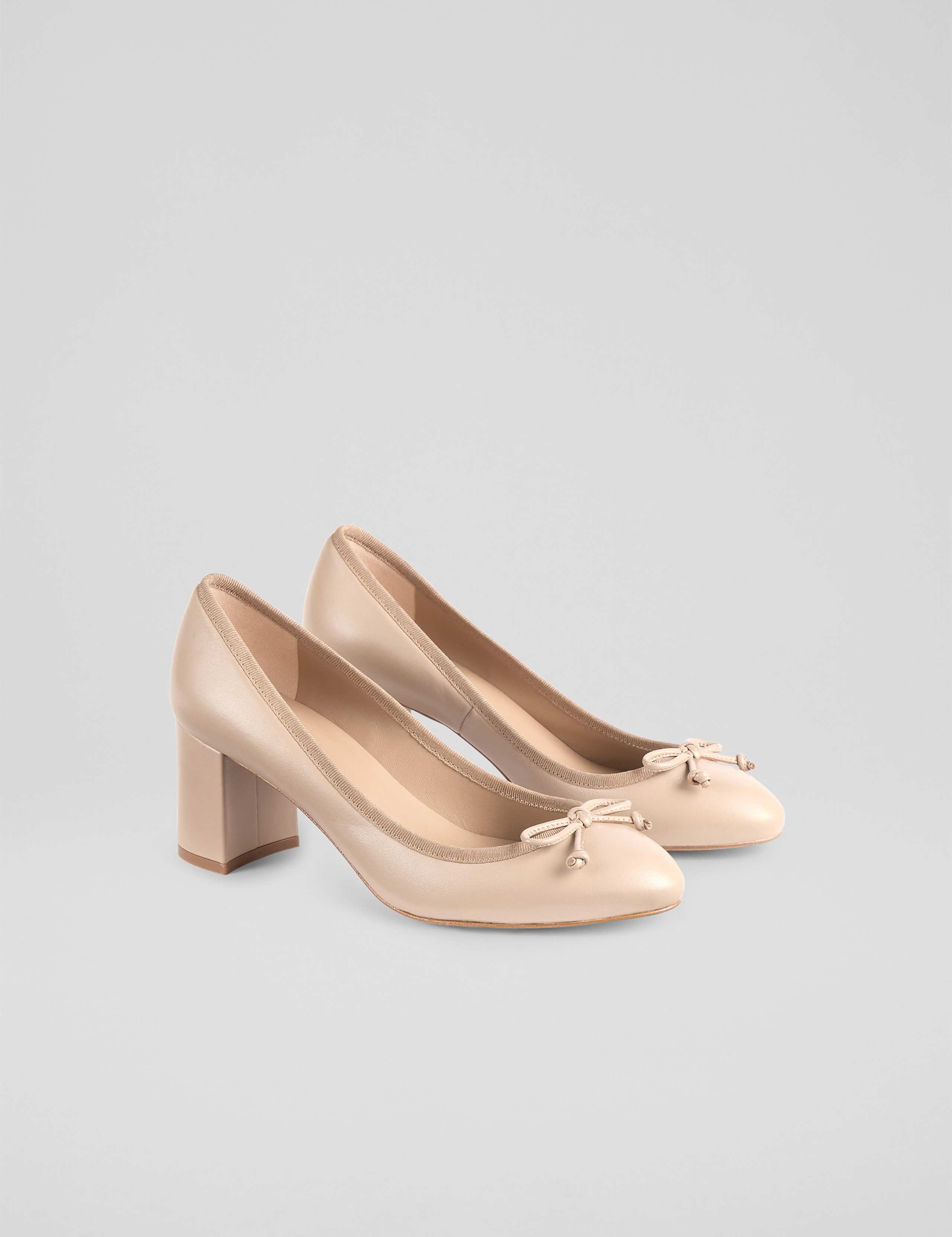 Leather Bow Block Heel Court Shoes 2 of 4