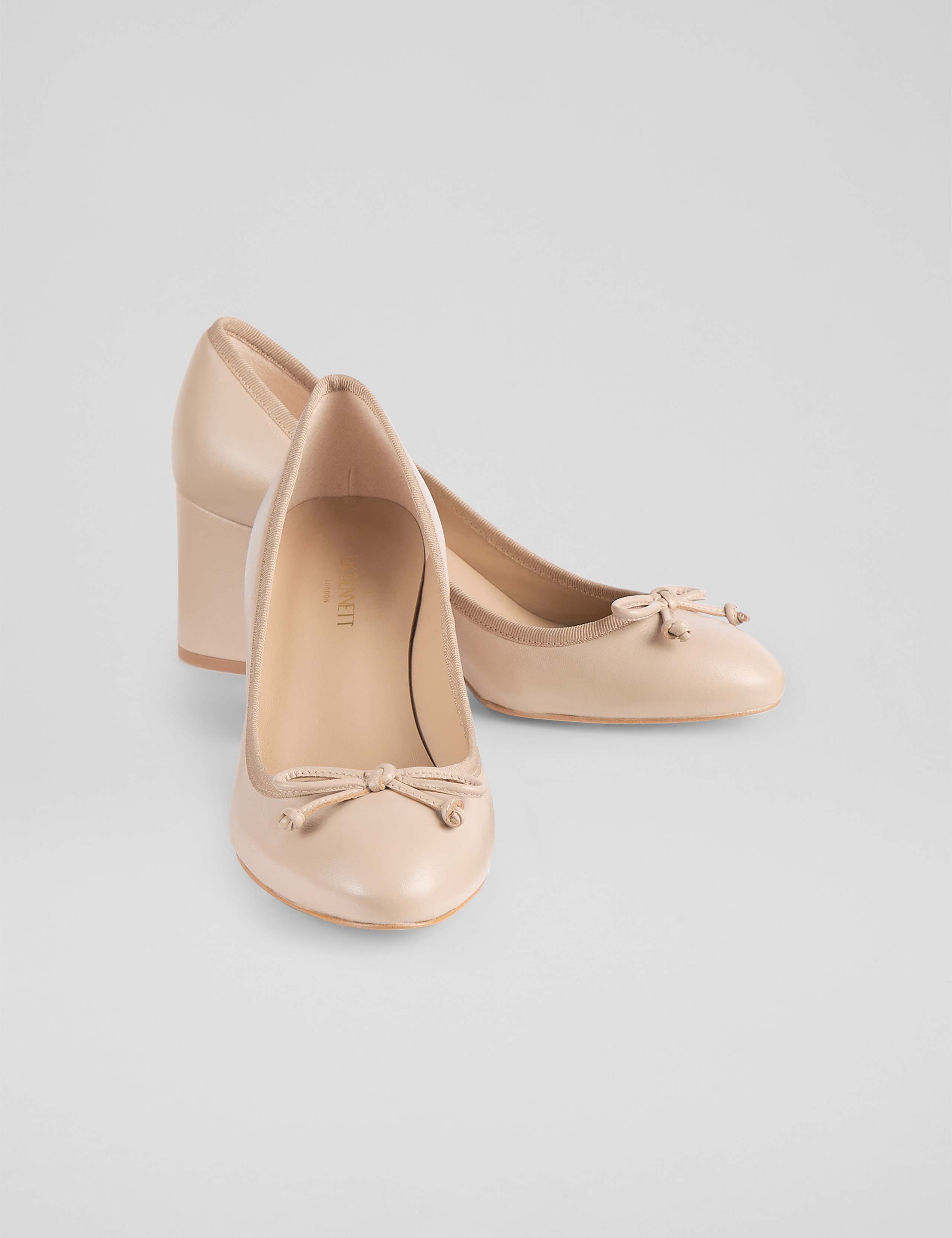Leather Bow Block Heel Court Shoes 3 of 4
