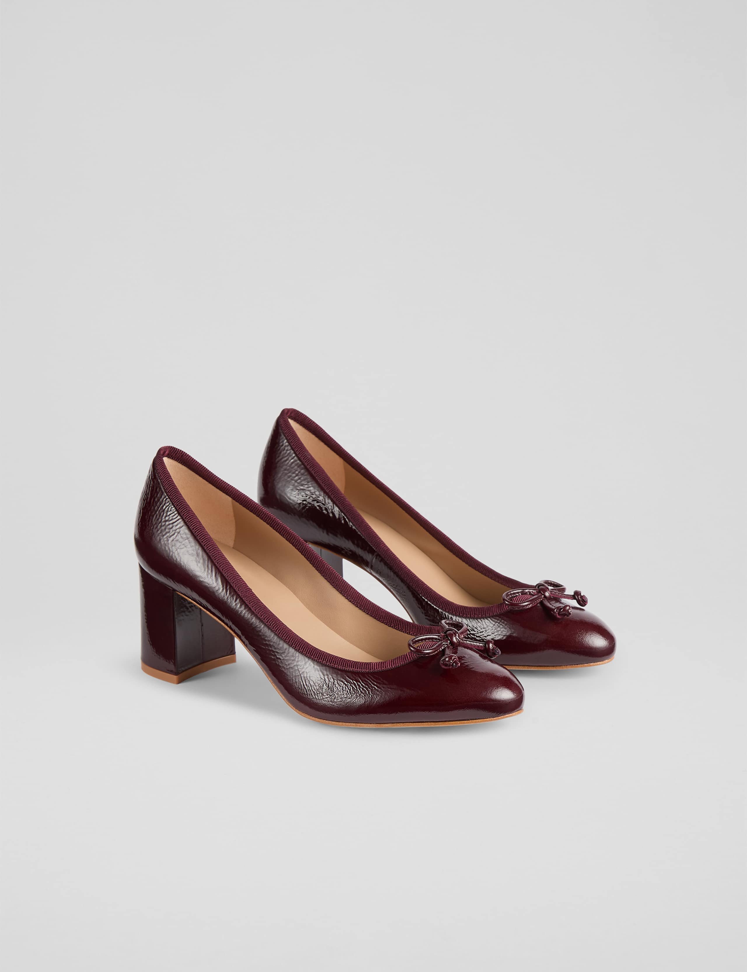 Leather Patent Block Heel Court Shoes 2 of 4