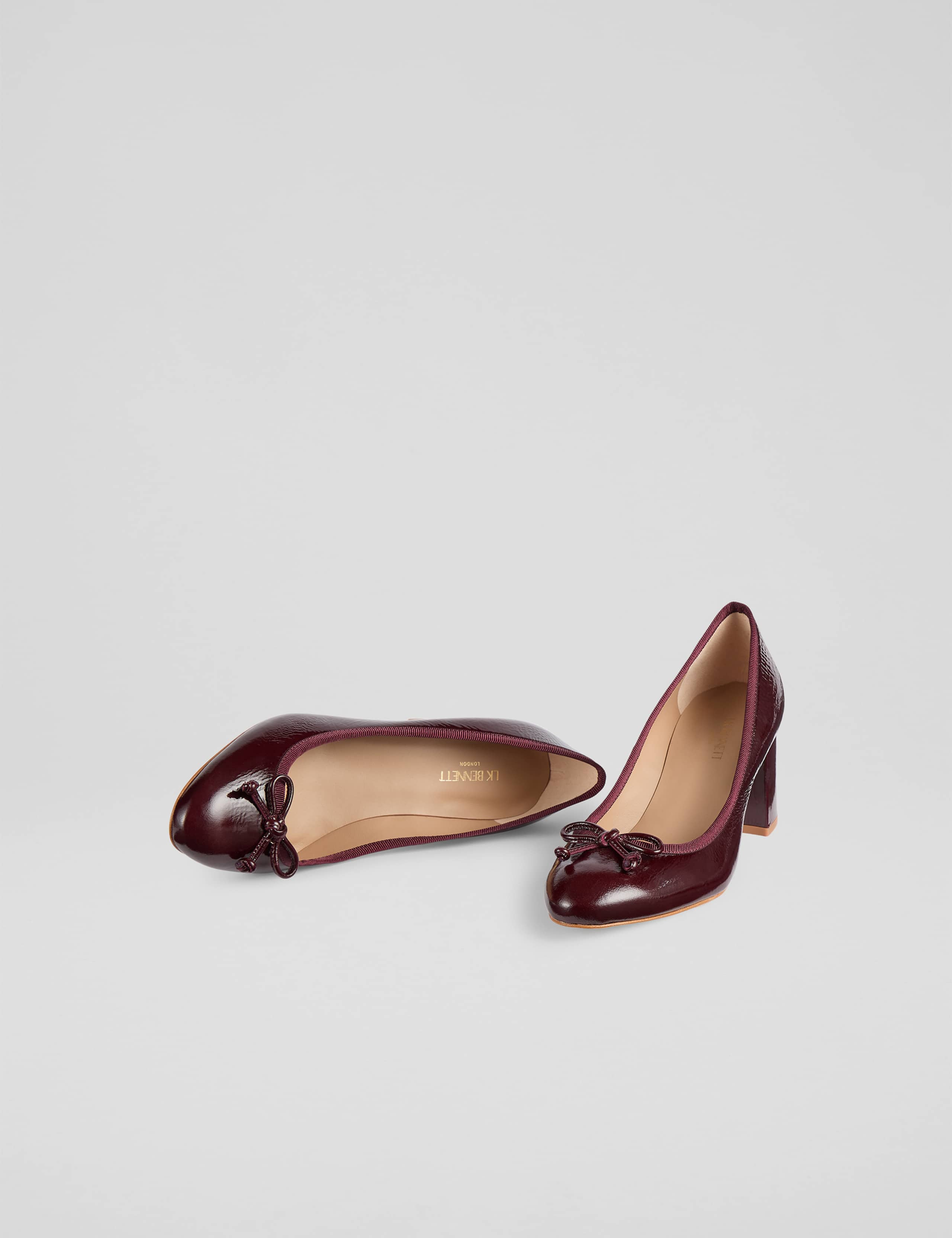 Leather Patent Block Heel Court Shoes 3 of 4
