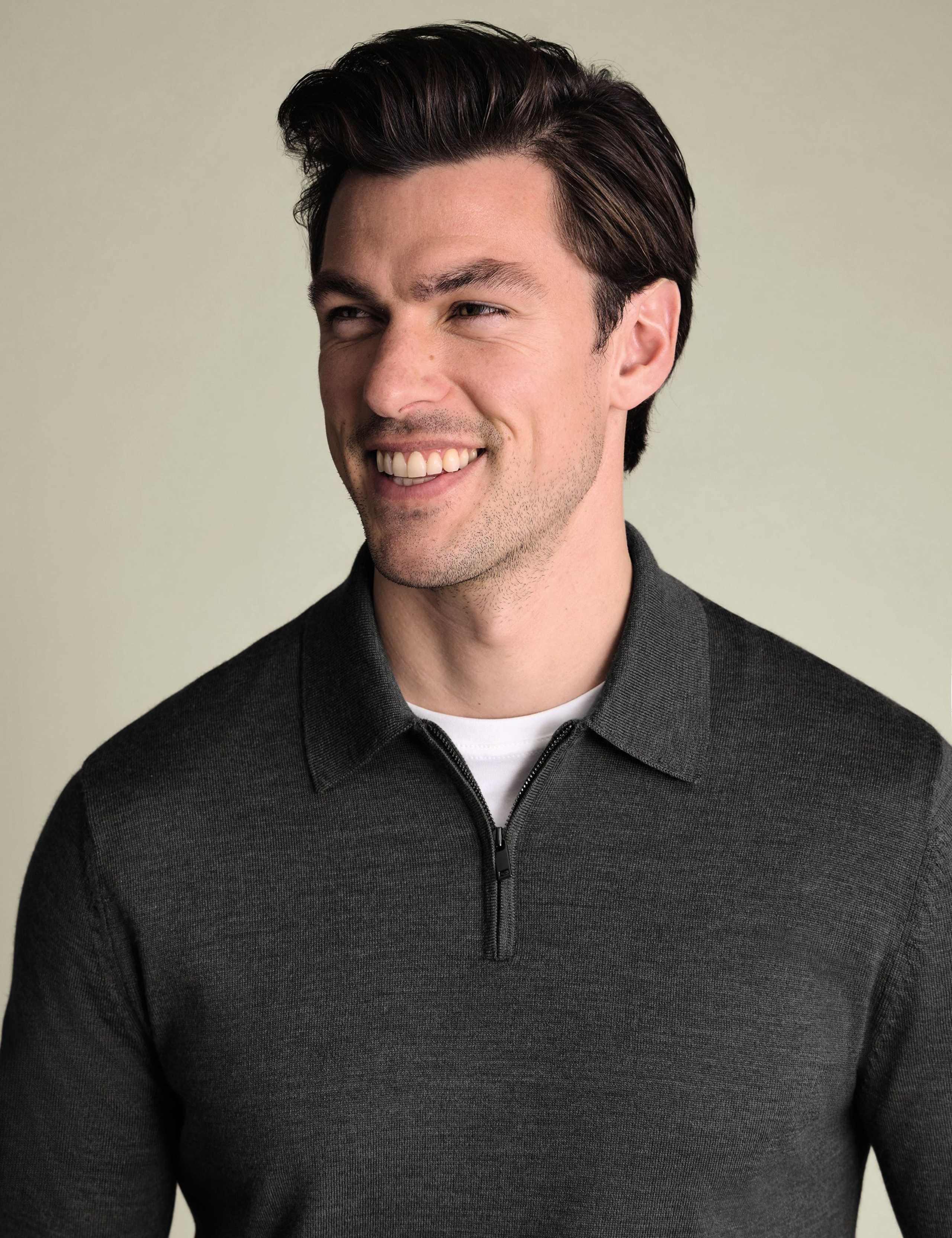 Pure Wool Half Zip Knitted Polo Shirt 3 of 4