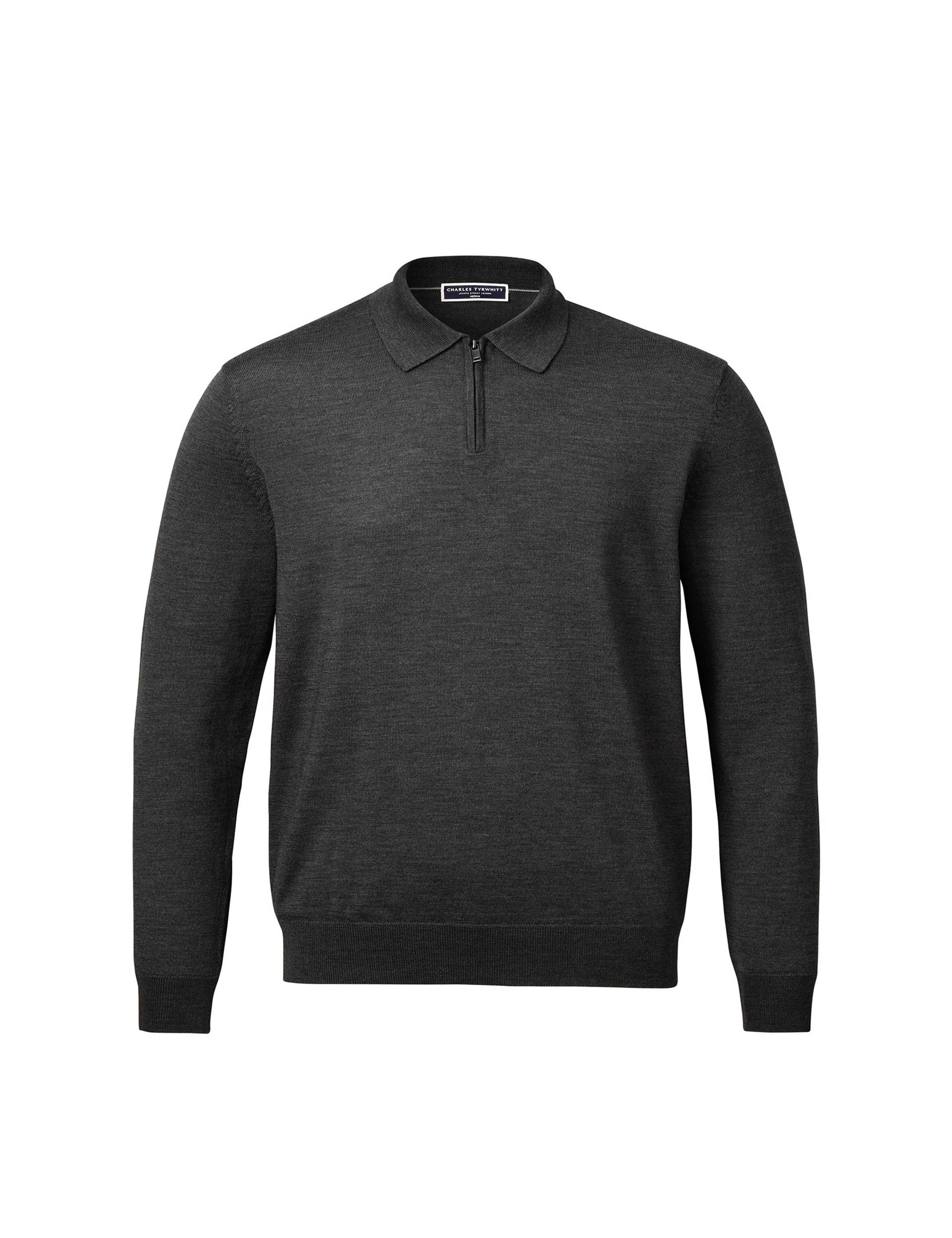 Pure Wool Half Zip Knitted Polo Shirt 2 of 4