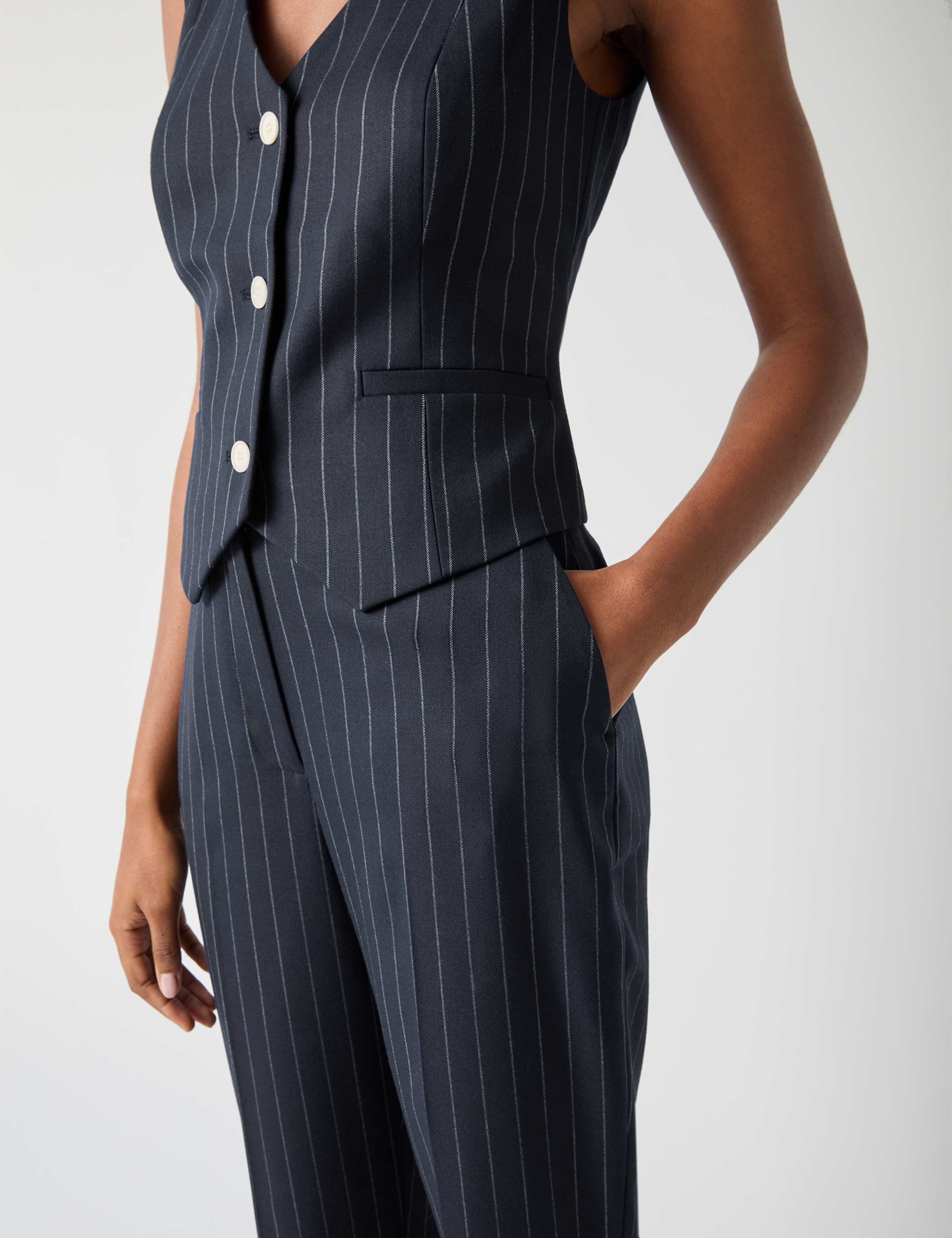 Wool Blend Pinstripe Tailored Trousers 4 of 4