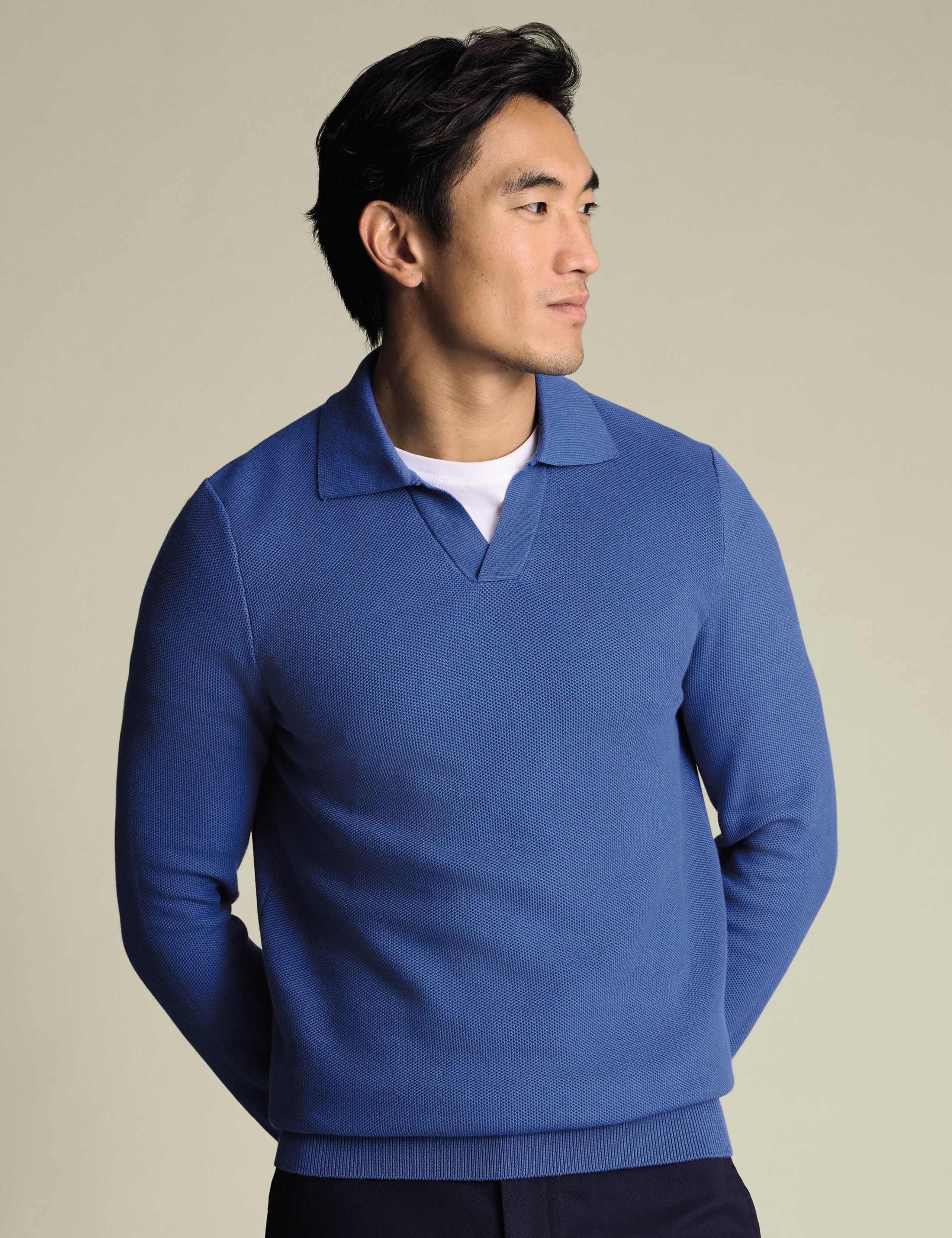 Pure Cotton Textured Collared Neck Jumper 1 of 4