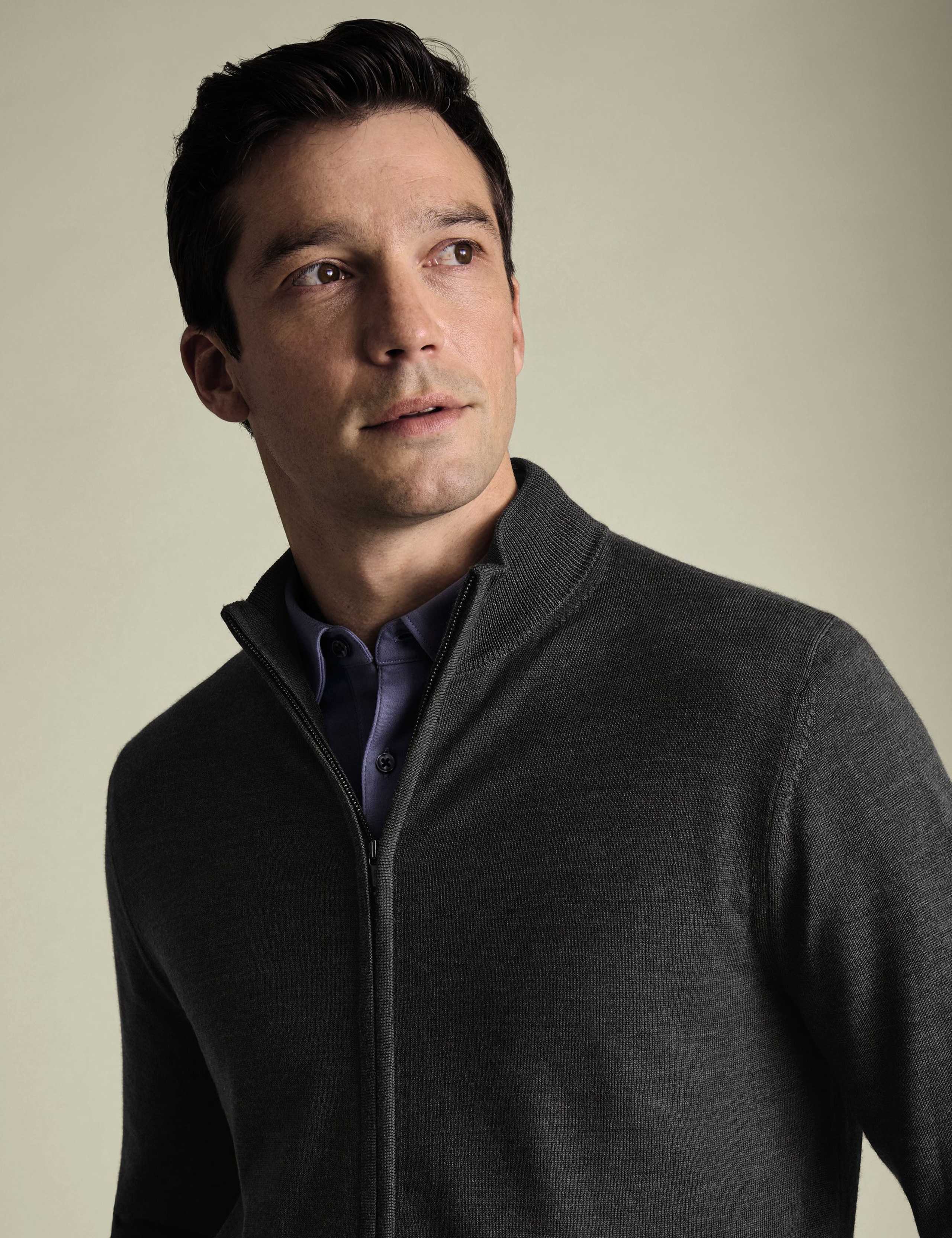 Pure Wool Funnel Neck Zip Up Jumper 3 of 4