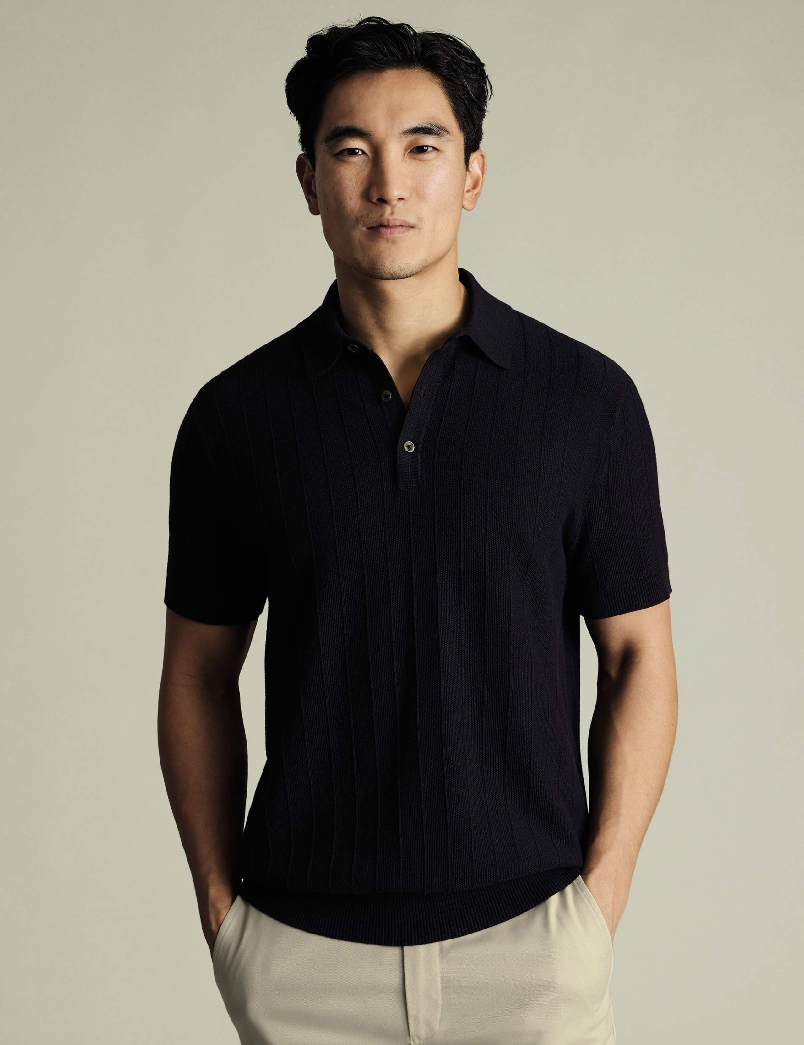 Pure Cotton Textured Stripe Knitted Polo Shirt 1 of 4