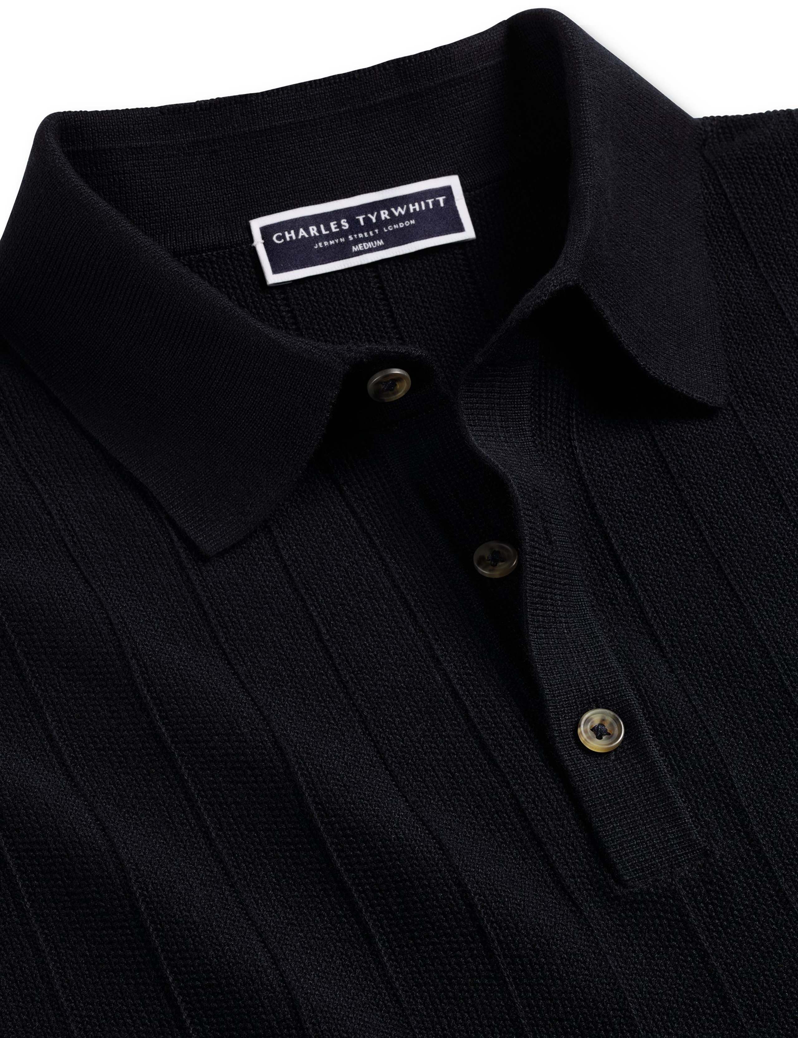 Pure Cotton Textured Stripe Knitted Polo Shirt 4 of 4