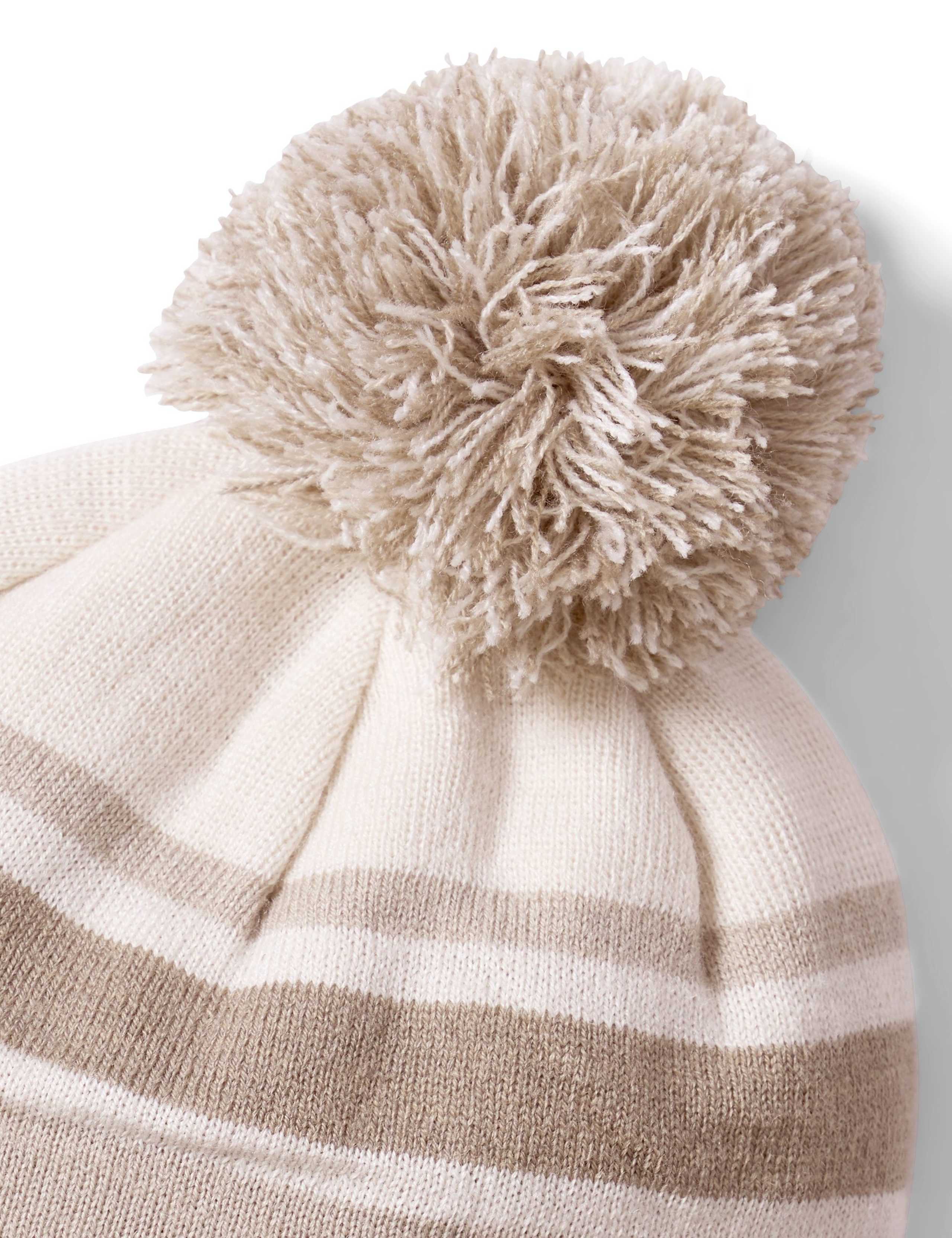 Knitted Striped Pom Beanie Hat 2 of 5