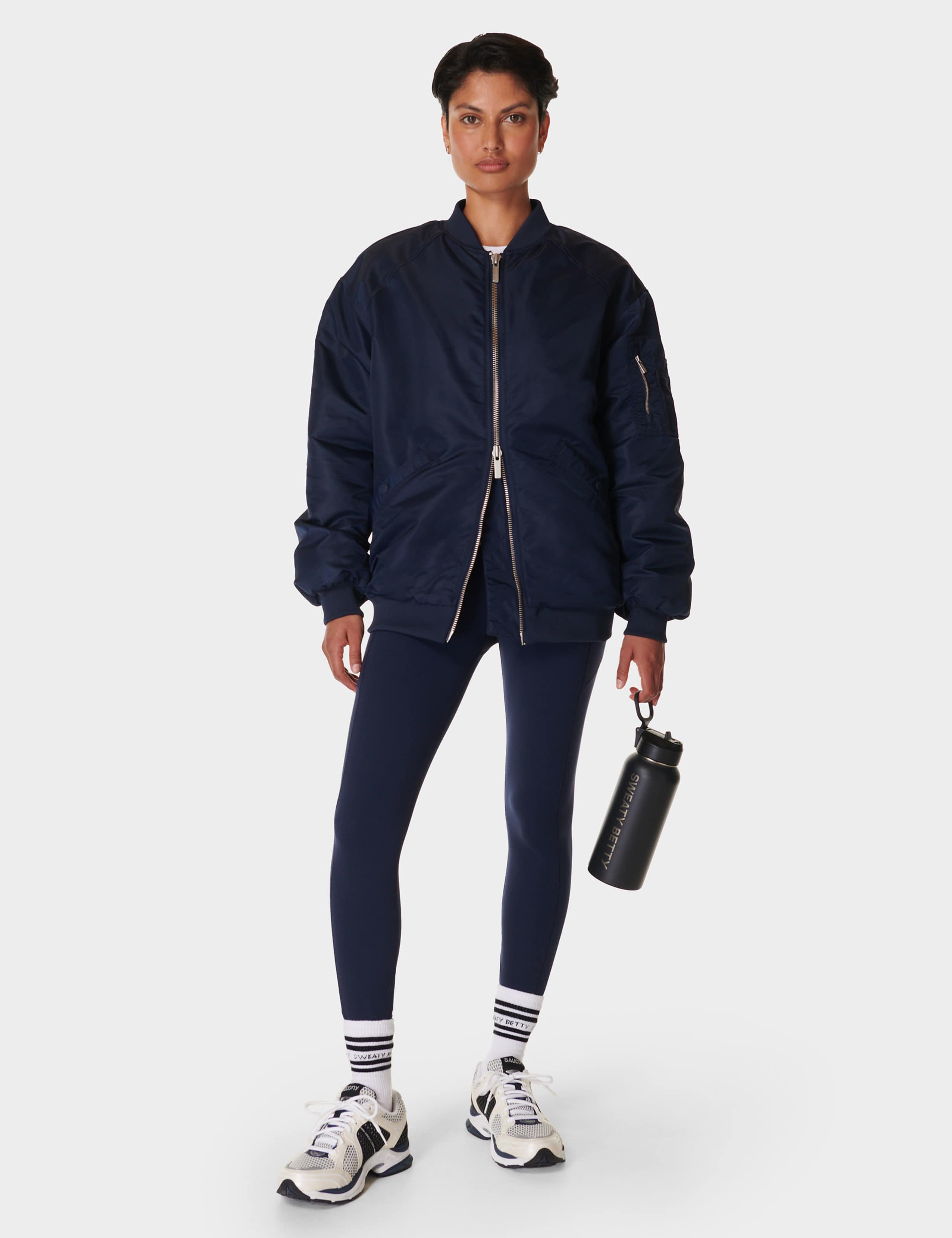 Cityscape Zip Up Longline Bomber Jacket 1 of 8