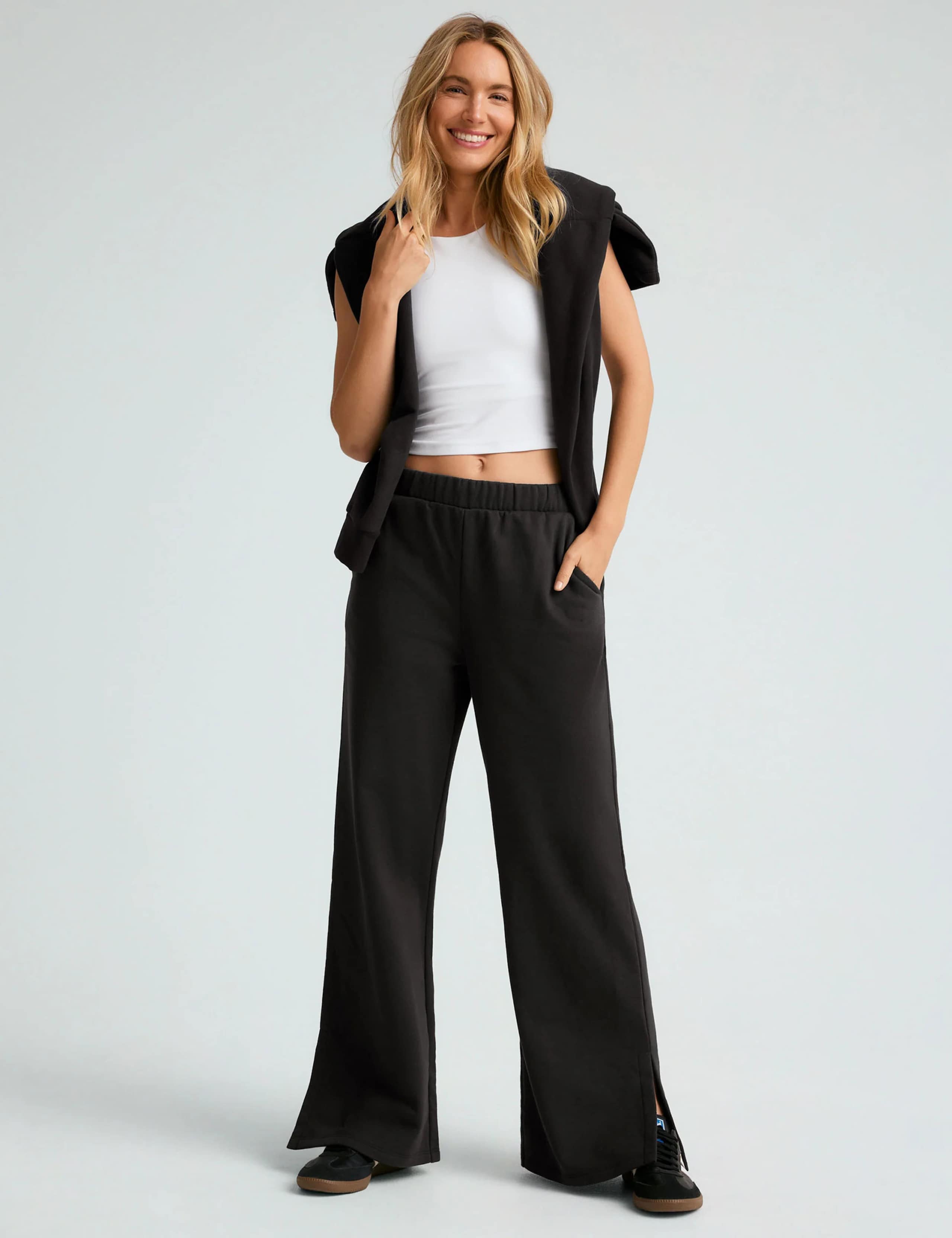 Open Ended Cotton Rich Wide Leg Joggers 2 of 5