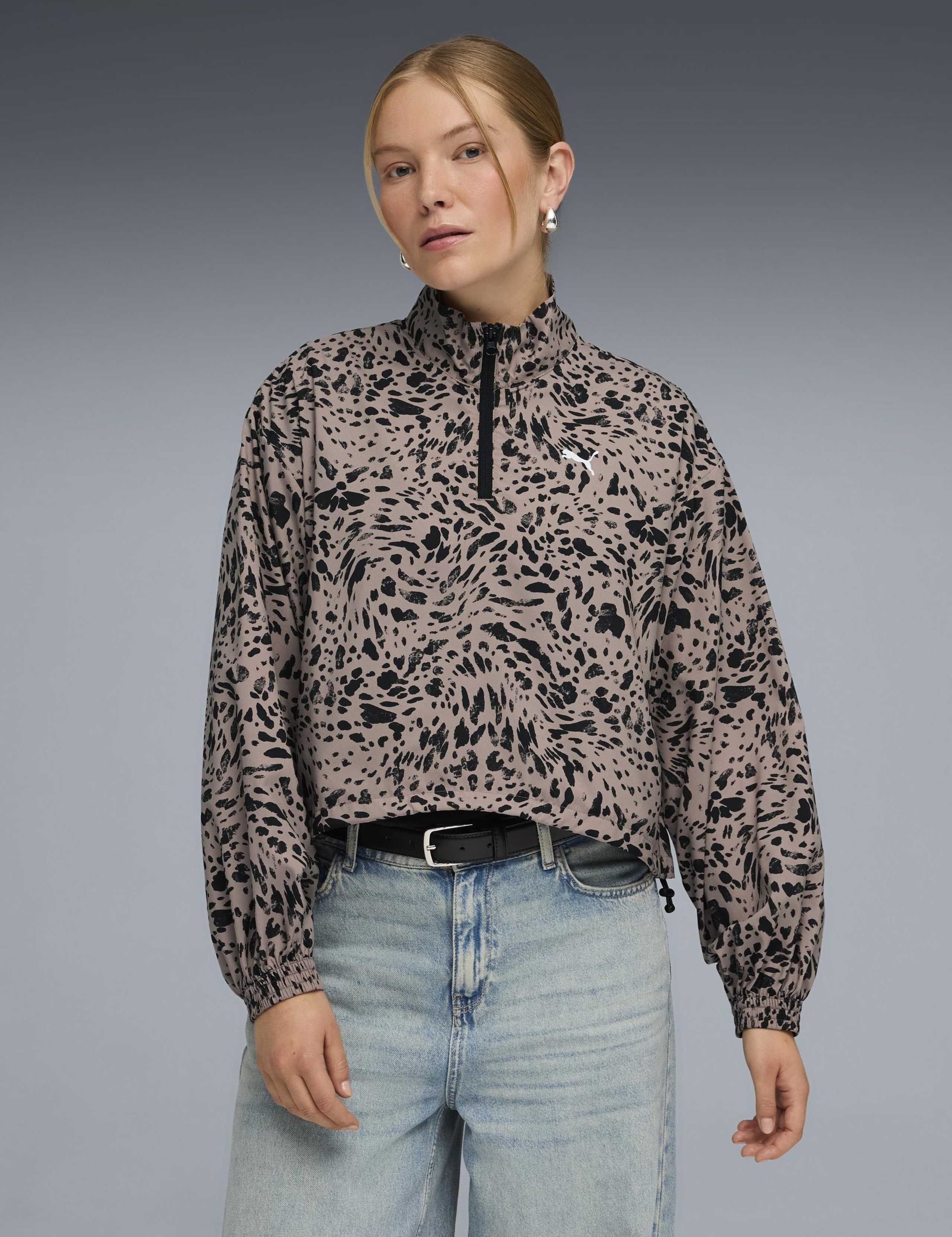 Woven Animal Print Half Zip Sweatshirt 1 of 5