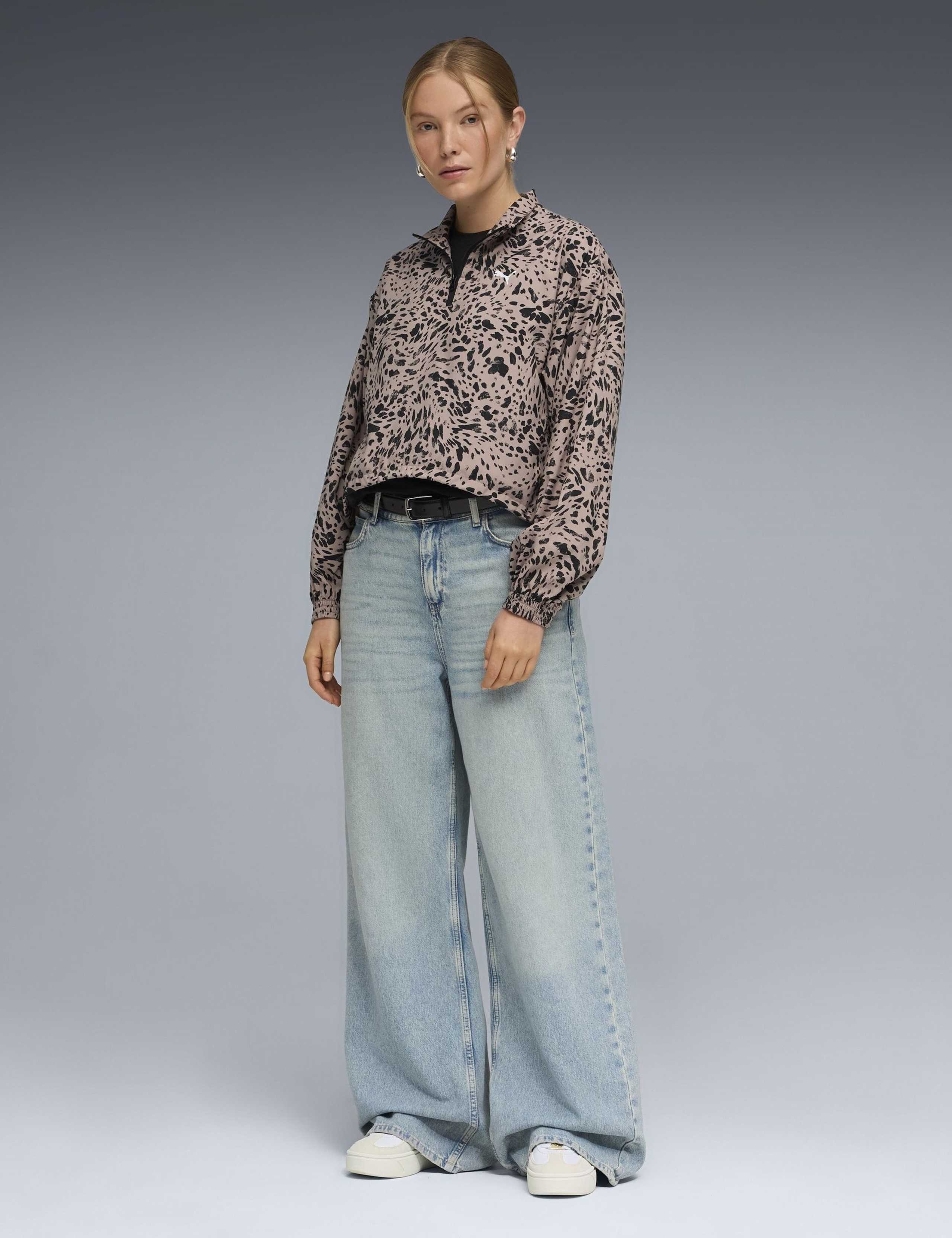 Woven Animal Print Half Zip Sweatshirt 3 of 5