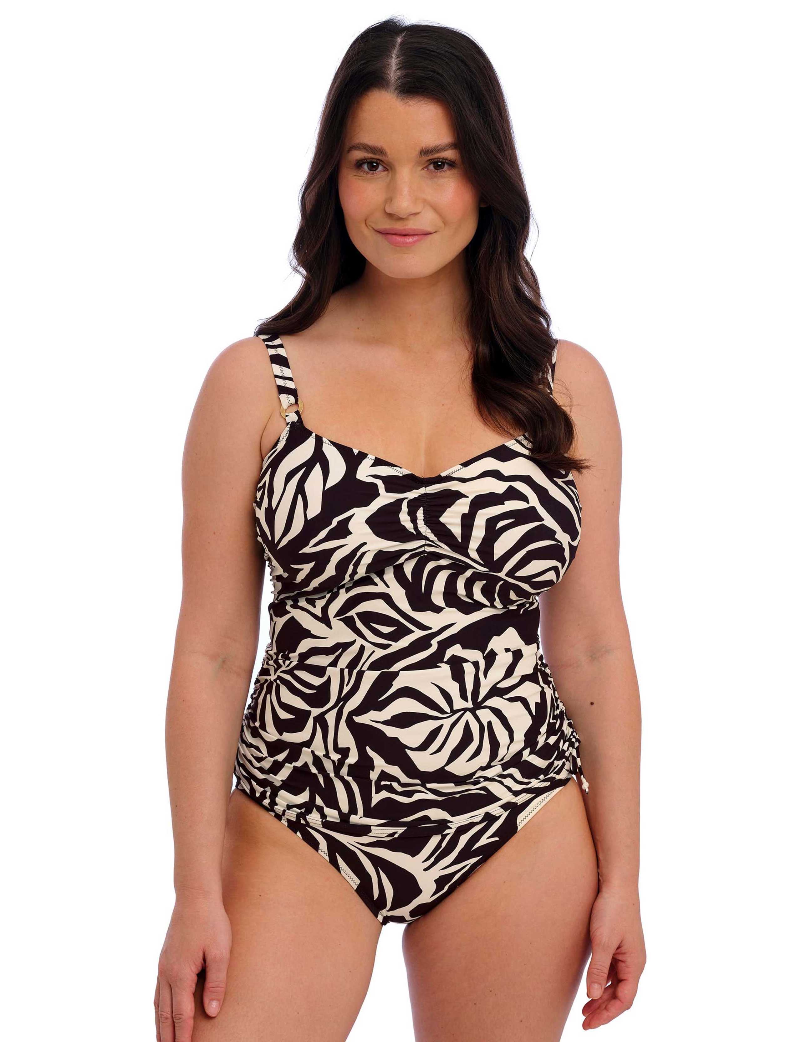 Aruba Nights Printed Ruched Tankini Top D-H 1 of 5