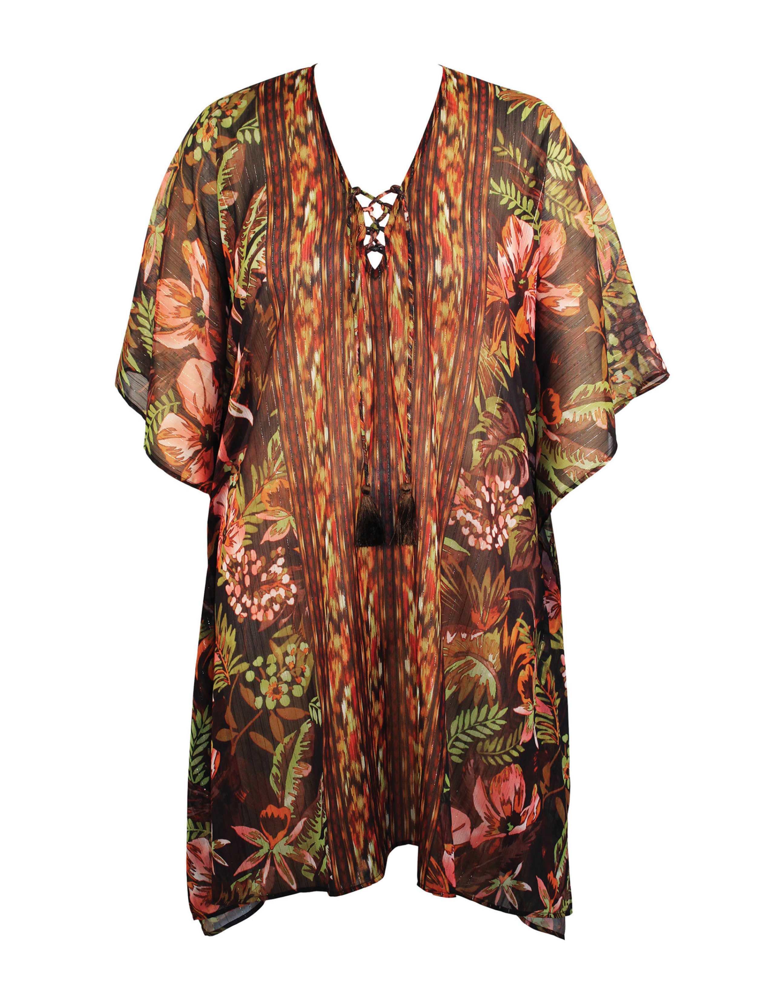 Sheer Floral V-Neck Kaftan Dress 2 of 5