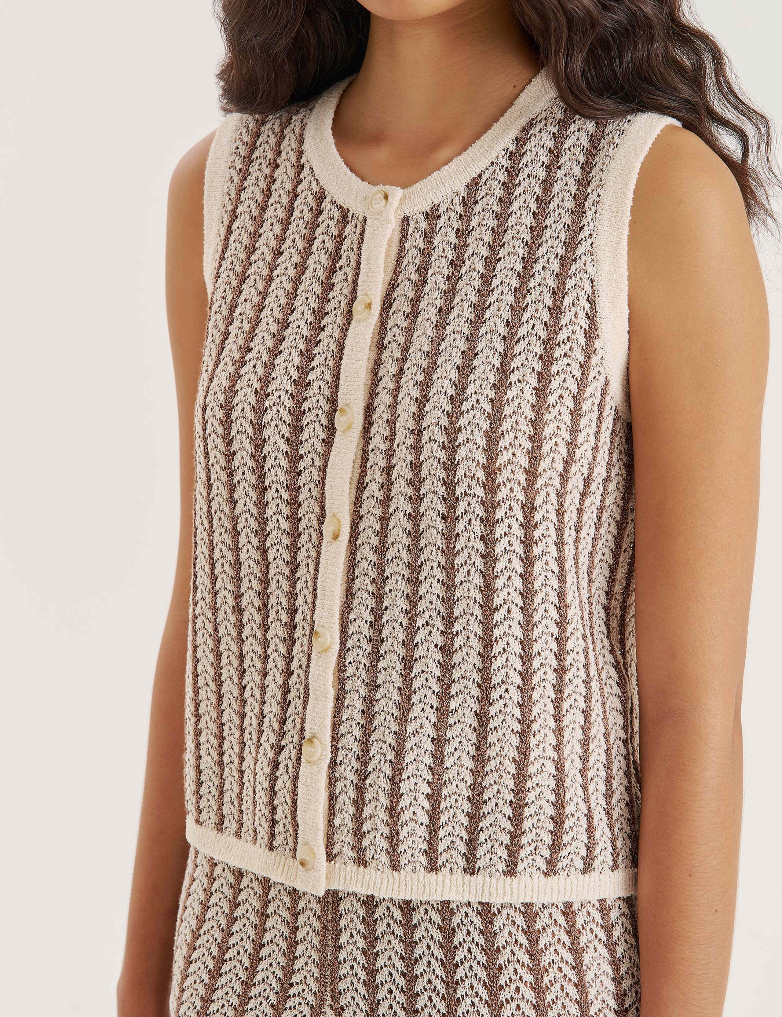 Striped Button Front Knitted Vest 3 of 5