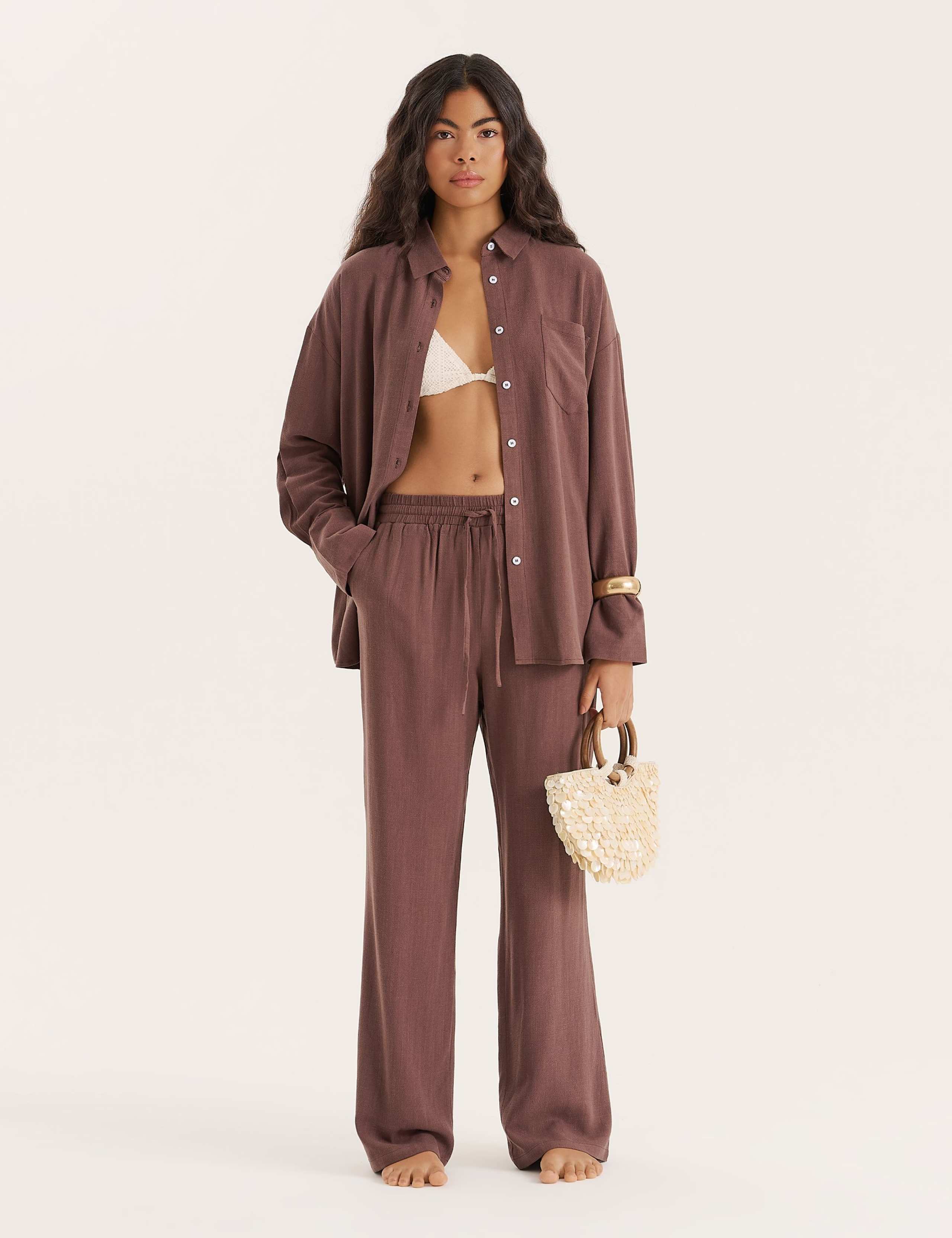 Oversized Button Through Shirt with Linen 1 of 3