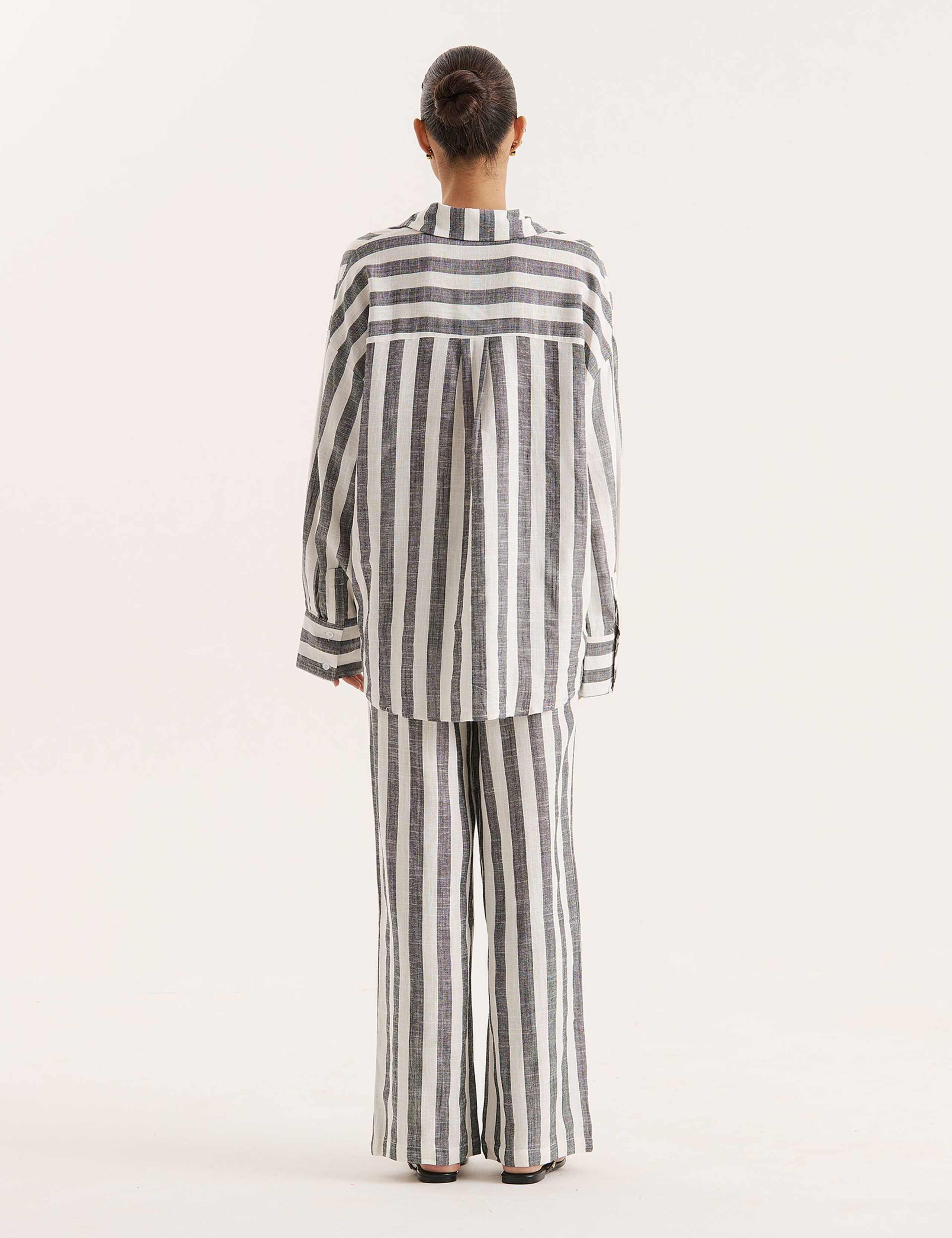 Linen Blend Striped Beach Cover Up Shirt 2 of 5