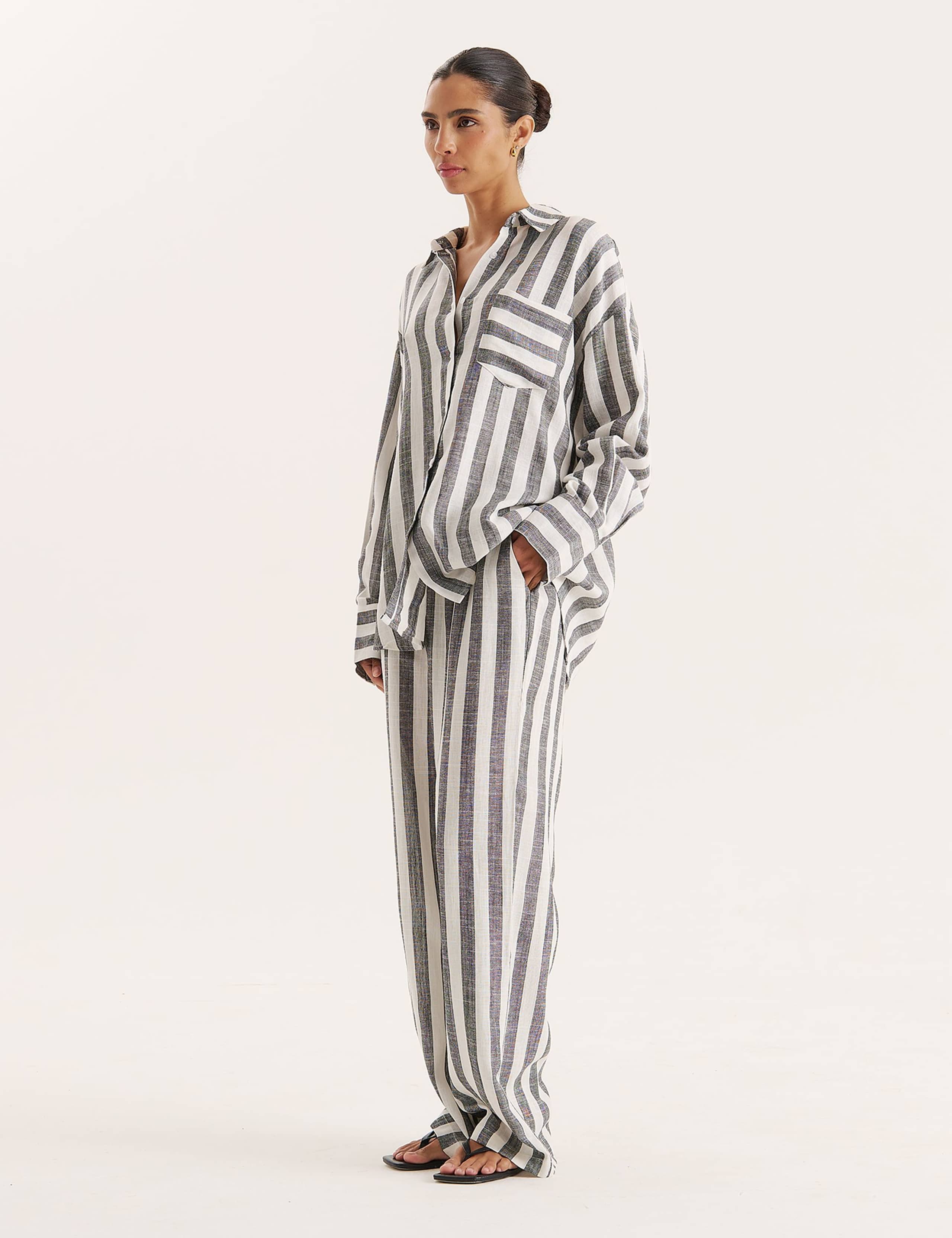 Linen Blend Striped Beach Cover Up Shirt 4 of 5