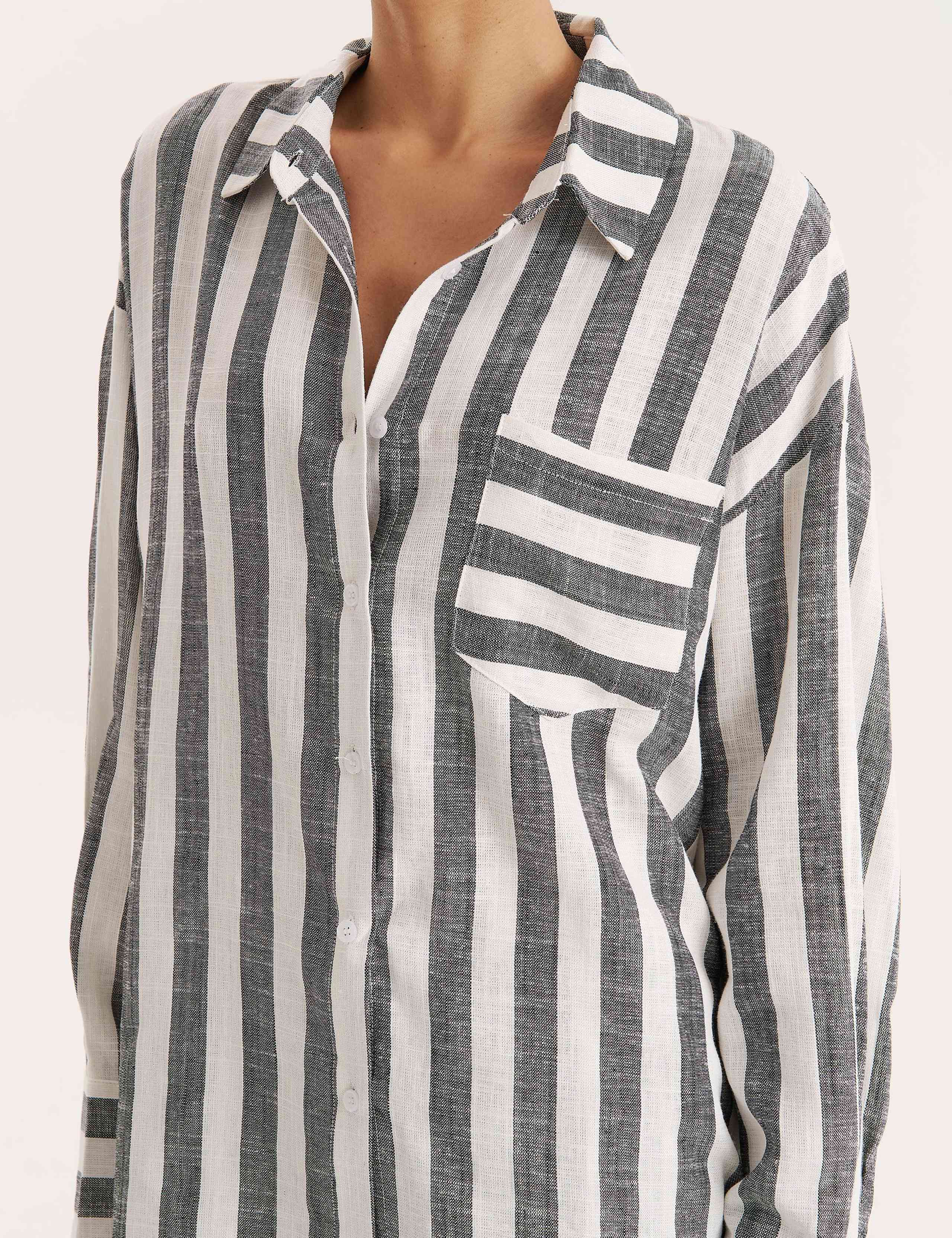 Linen Blend Striped Beach Cover Up Shirt 5 of 5