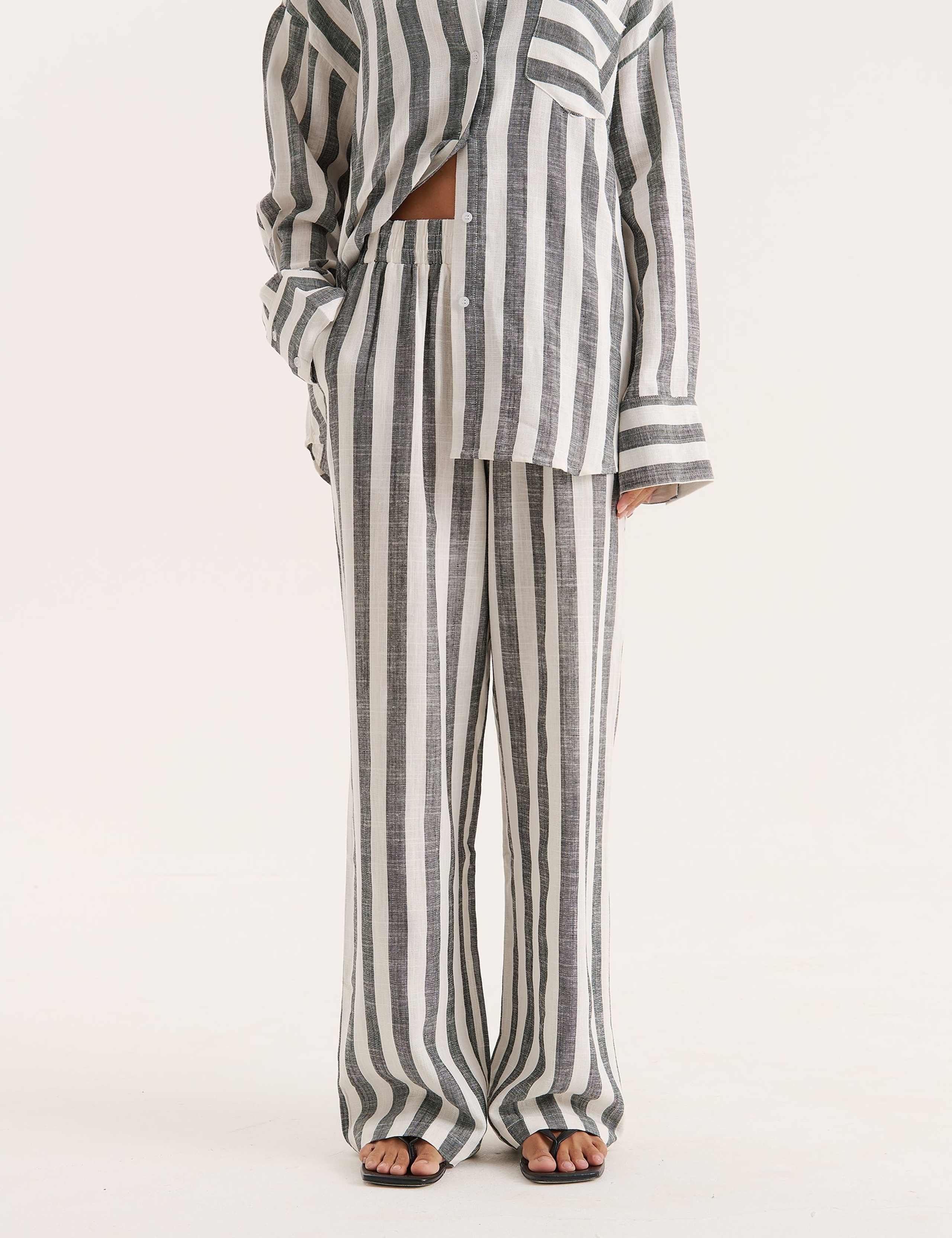 Linen Blend Striped Beach Trousers 2 of 5