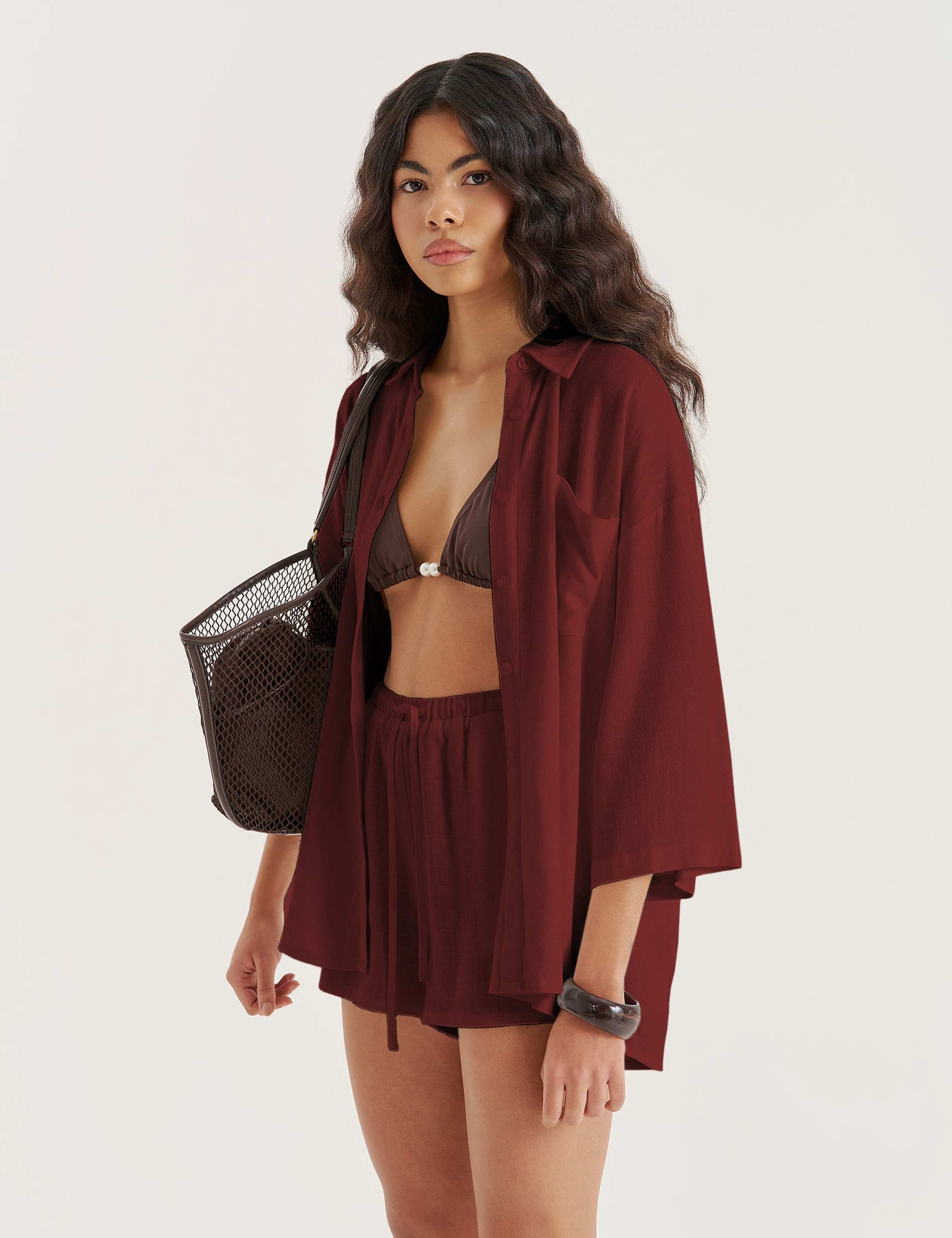 High Waisted Beach Shorts with Linen 2 of 5