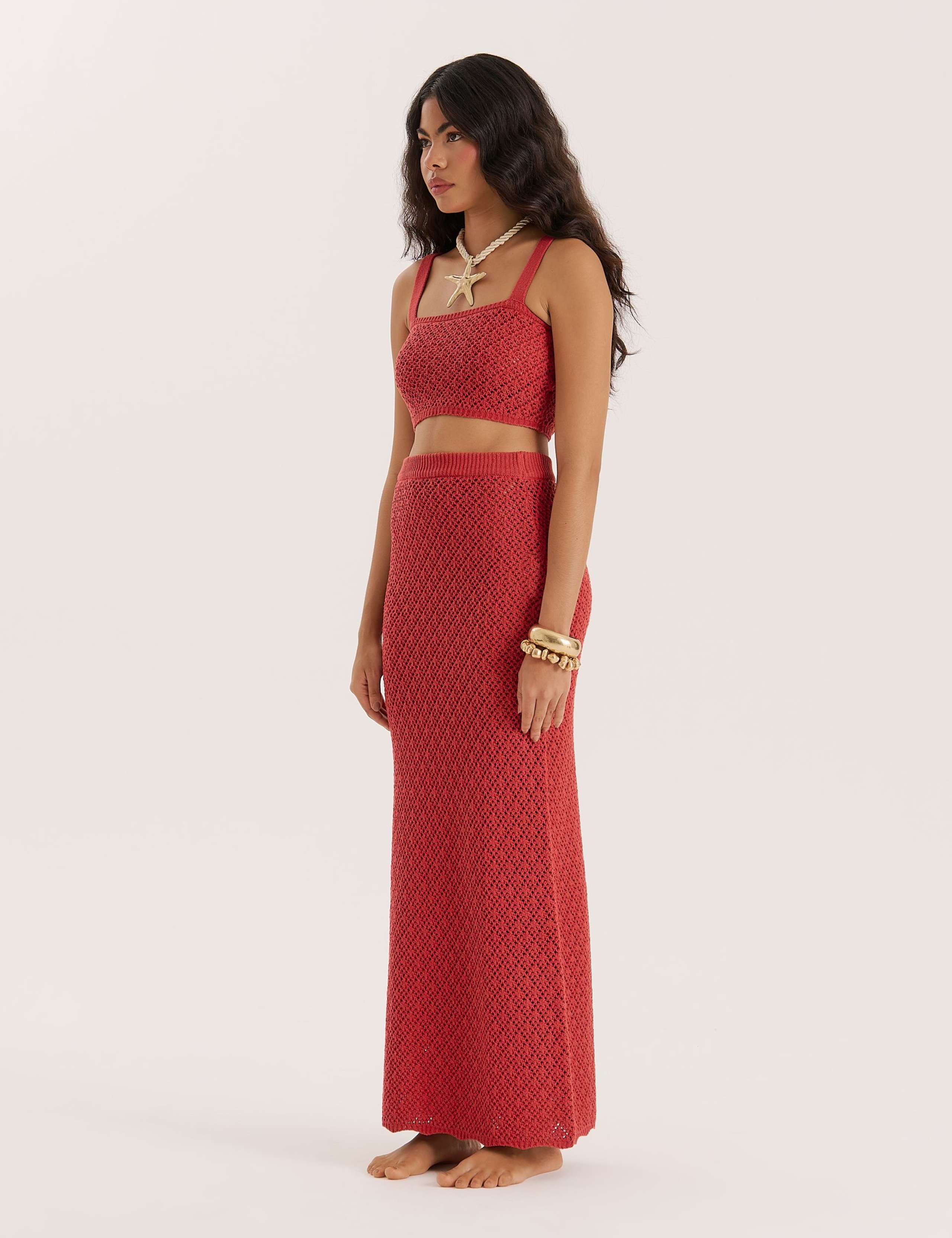 Cotton Blend Crochet Knitted Maxi Skirt 2 of 5