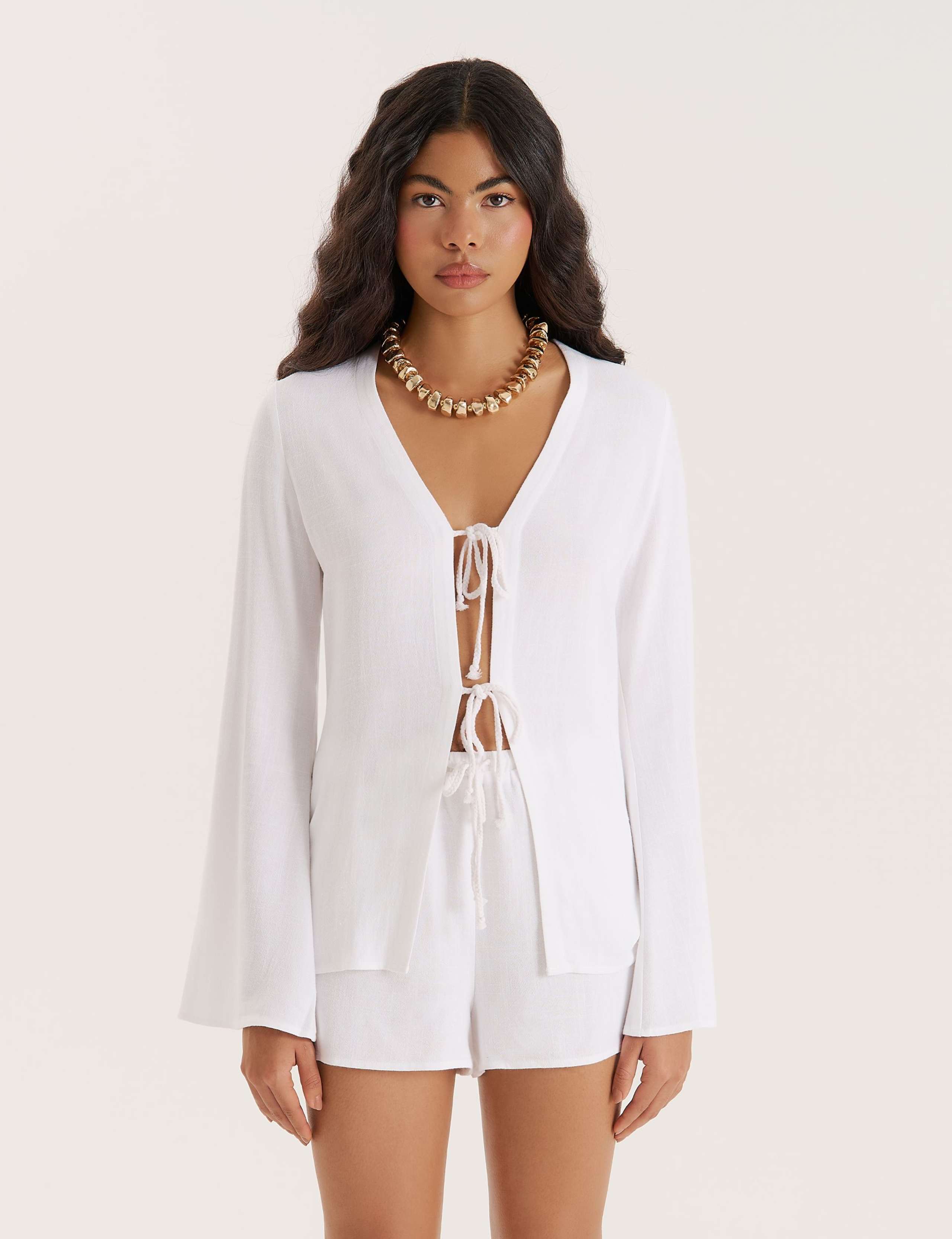 Tie Front Beach Shirt with Linen 1 of 5