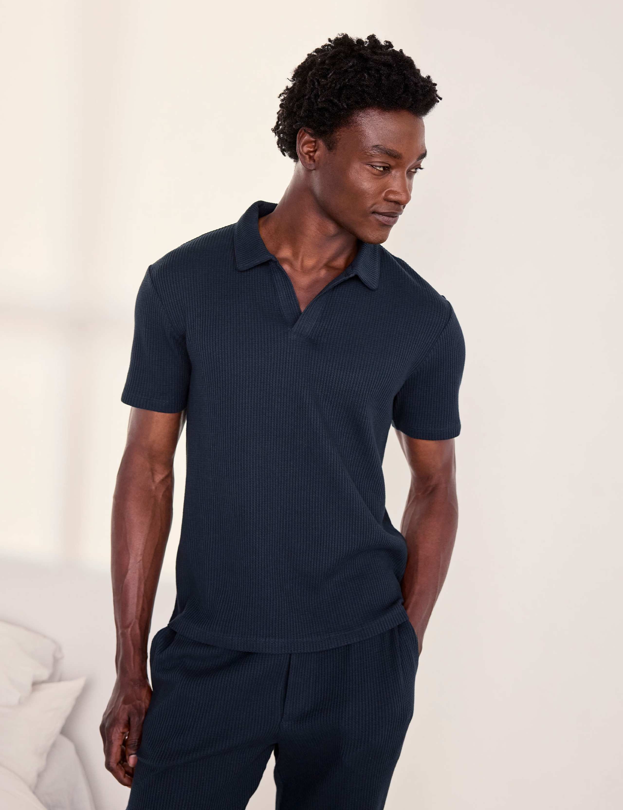 Cotton Rich Waffle Polo Collar Pyjama Top 2 of 6