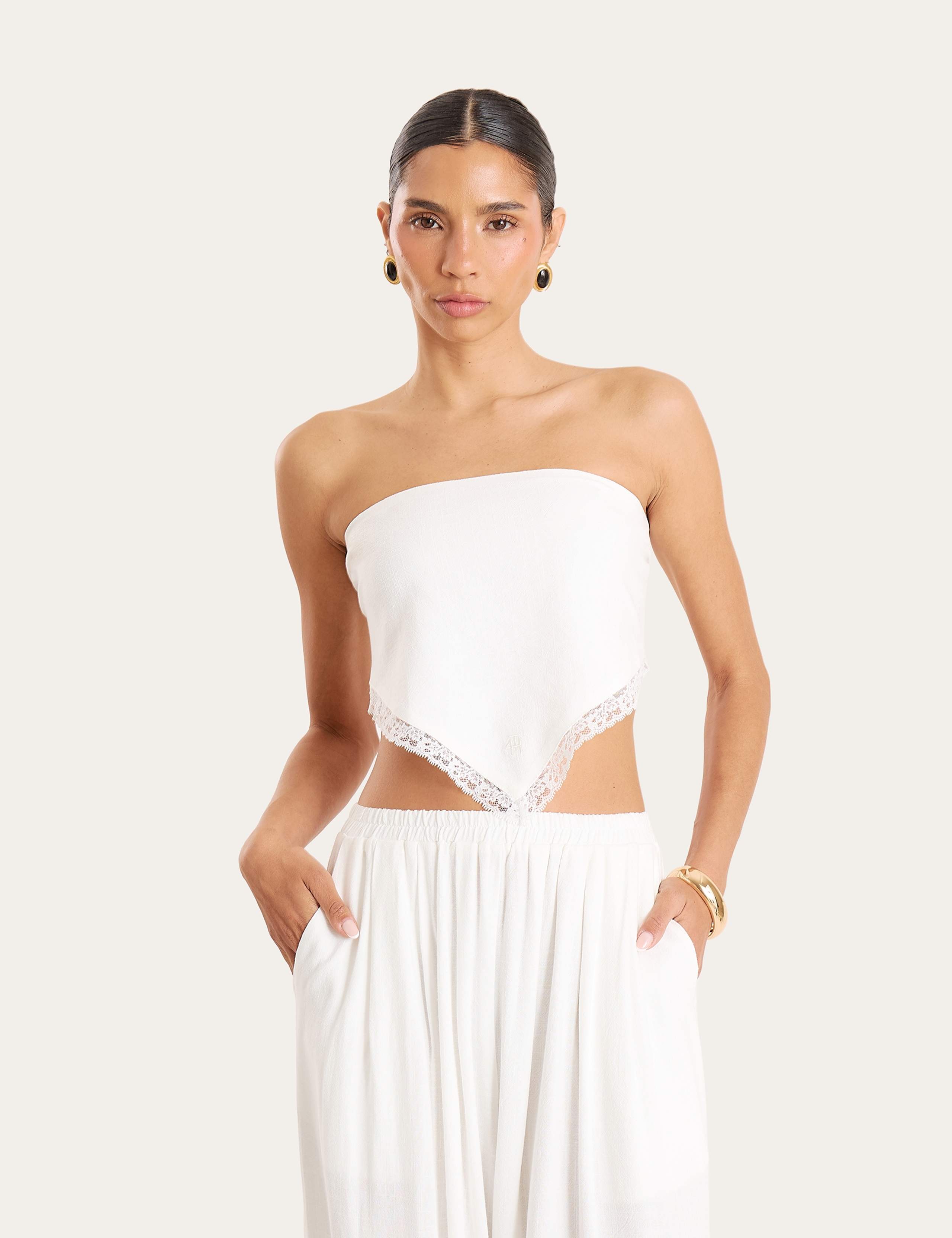Bandeau Lace Detail Tie Back Scarf Top 2 of 9