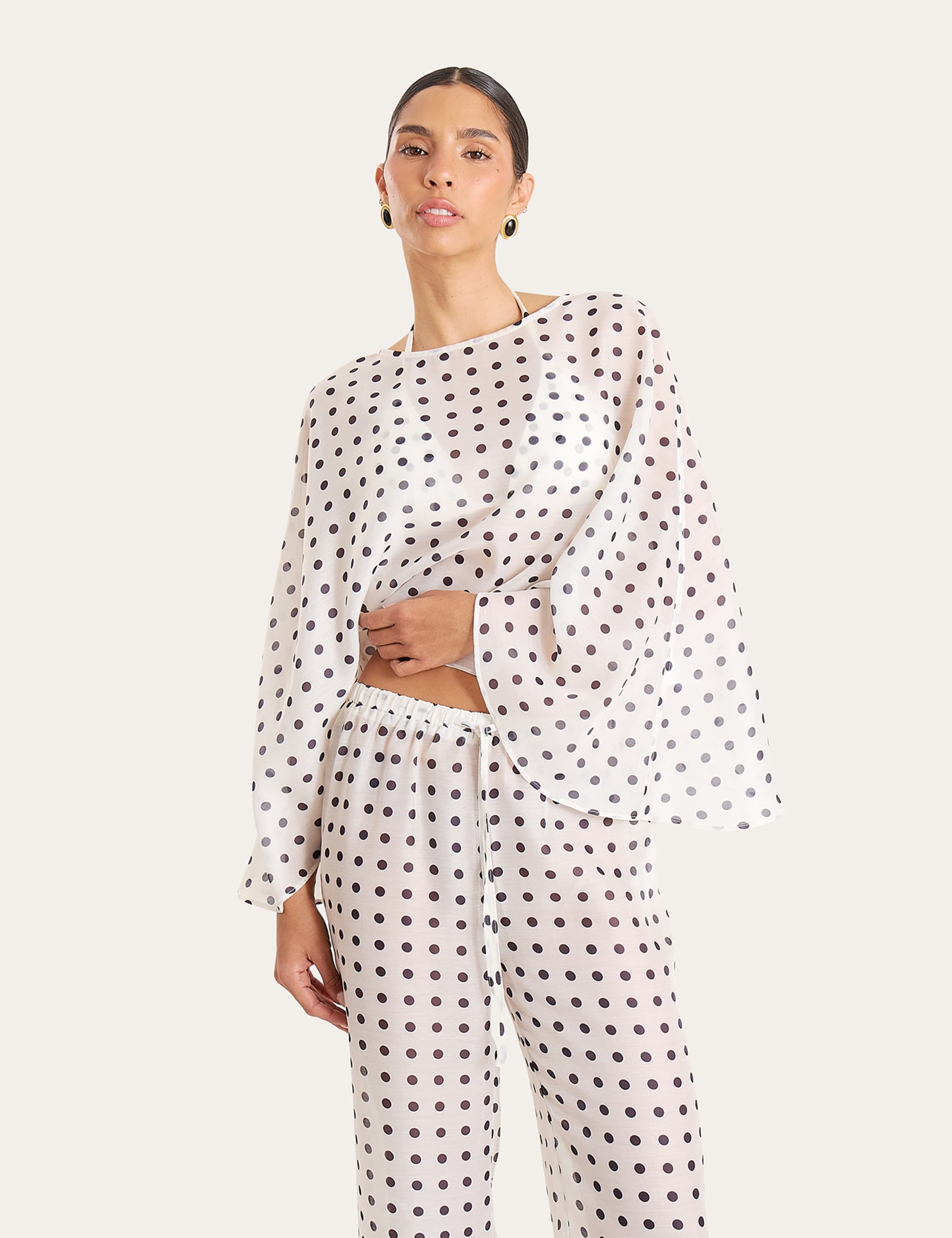 Polka Dot Crew Neck Beach Cover Up Kaftan 2 of 12
