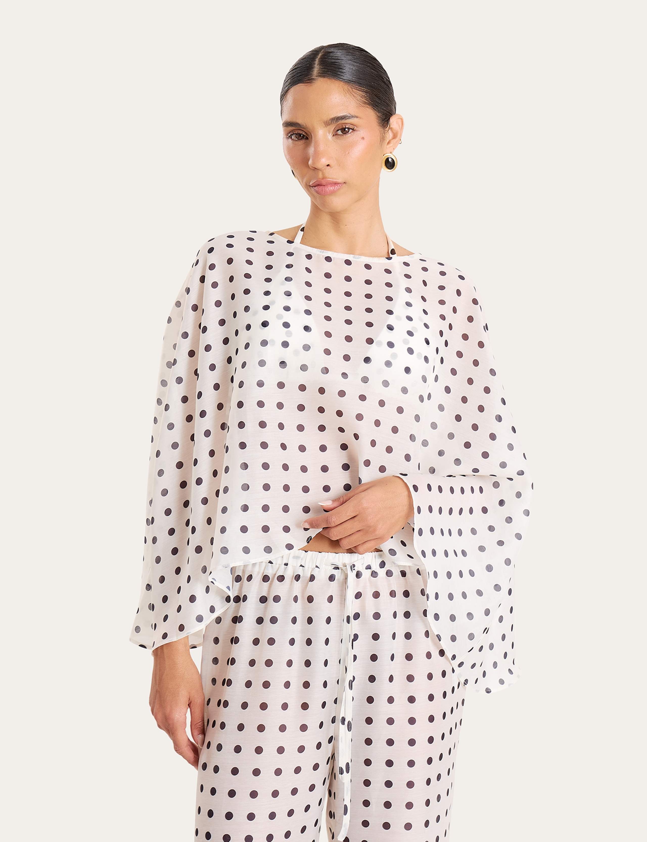 Polka Dot Crew Neck Beach Cover Up Kaftan 12 of 12