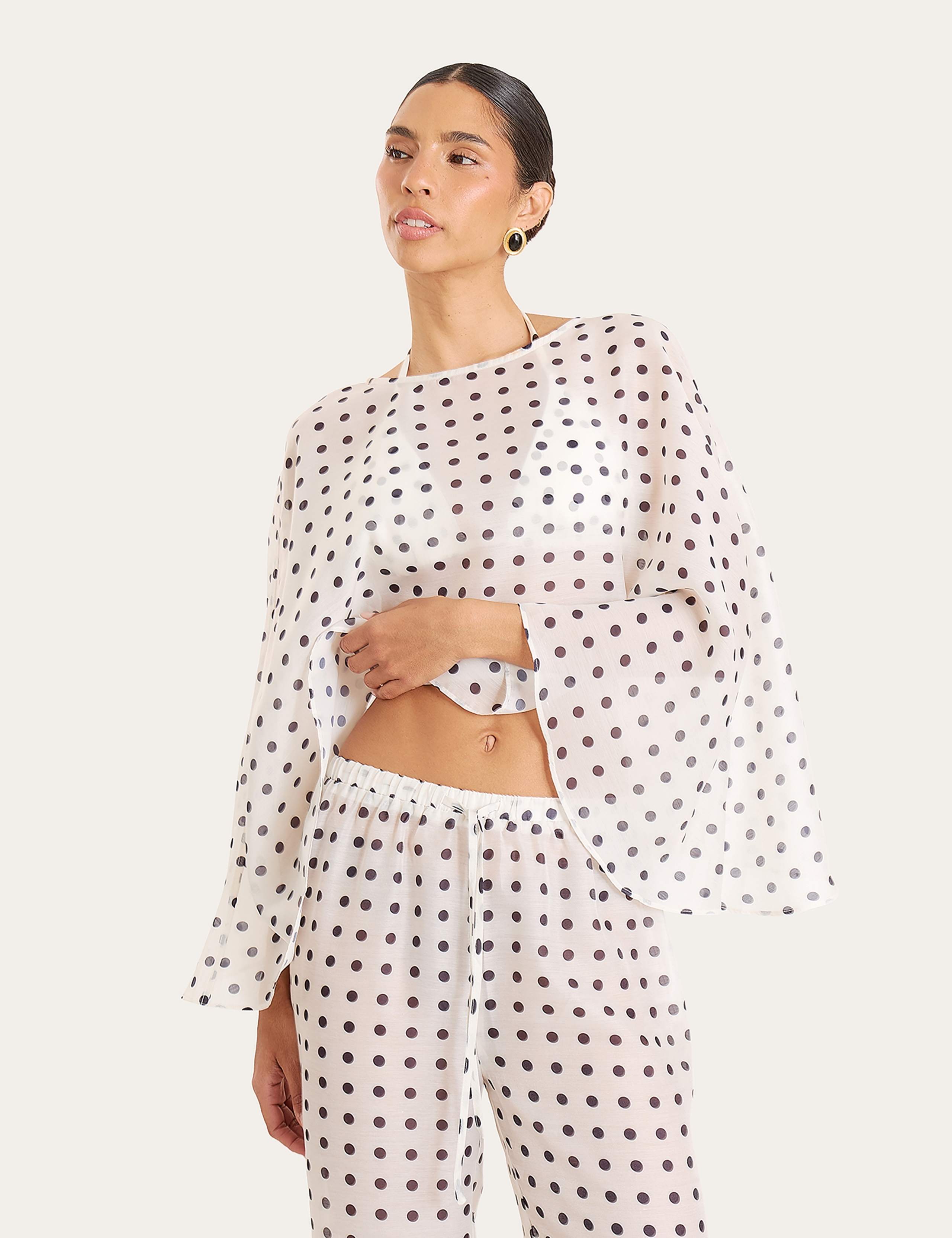 Polka Dot Crew Neck Beach Cover Up Kaftan 3 of 12