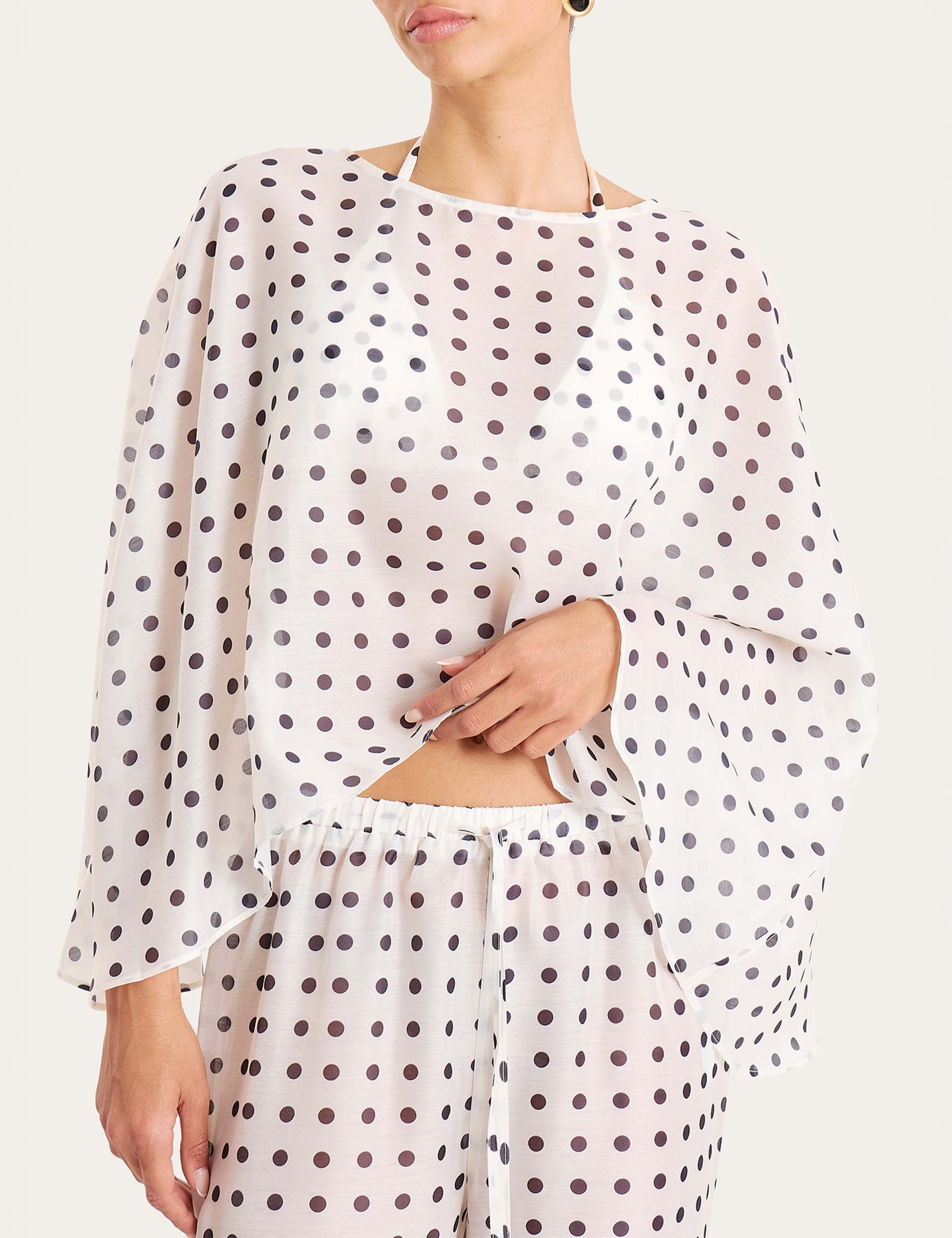 Polka Dot Crew Neck Beach Cover Up Kaftan 4 of 12