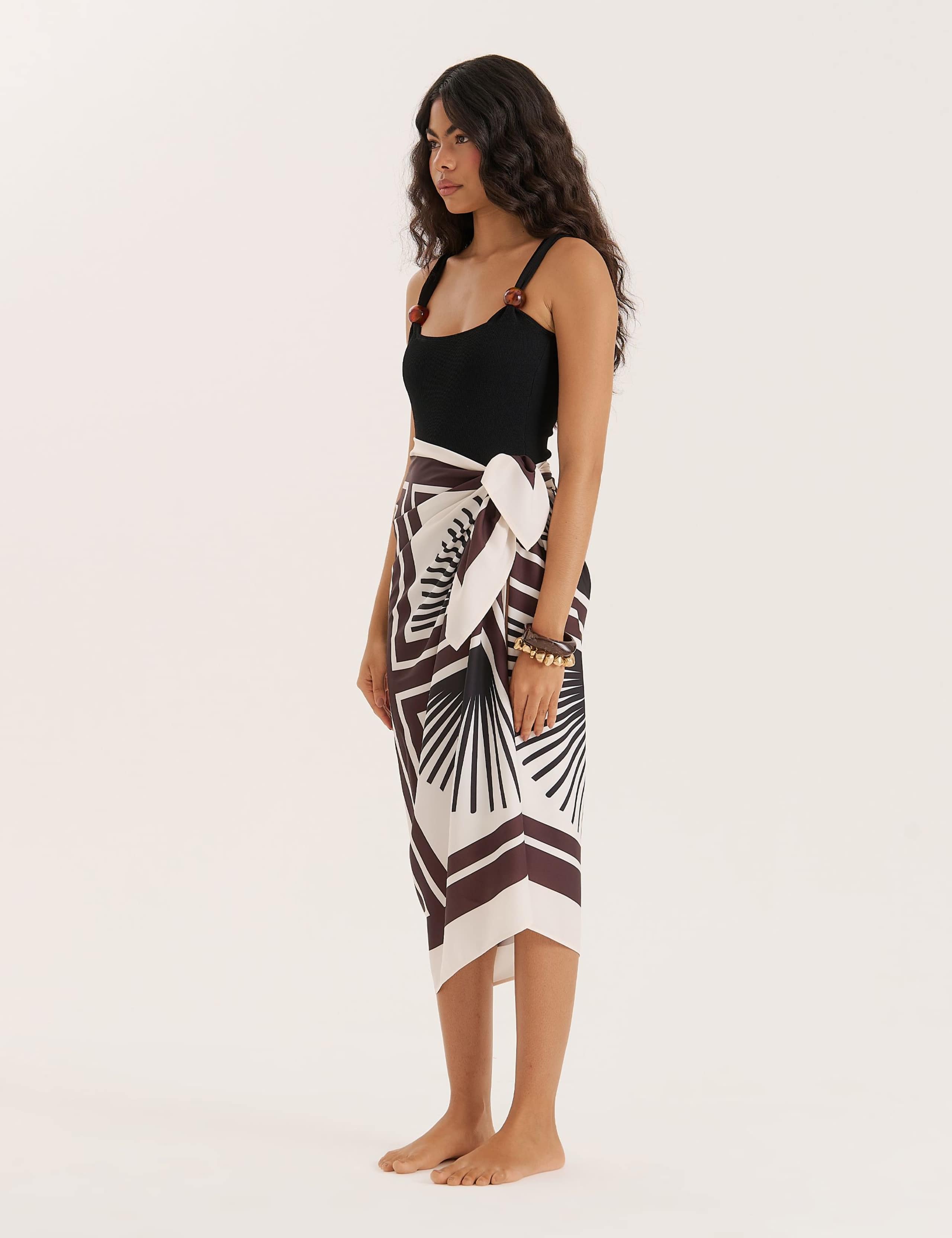 Printed Beach Cover Up Sarong with Linen 3 of 4
