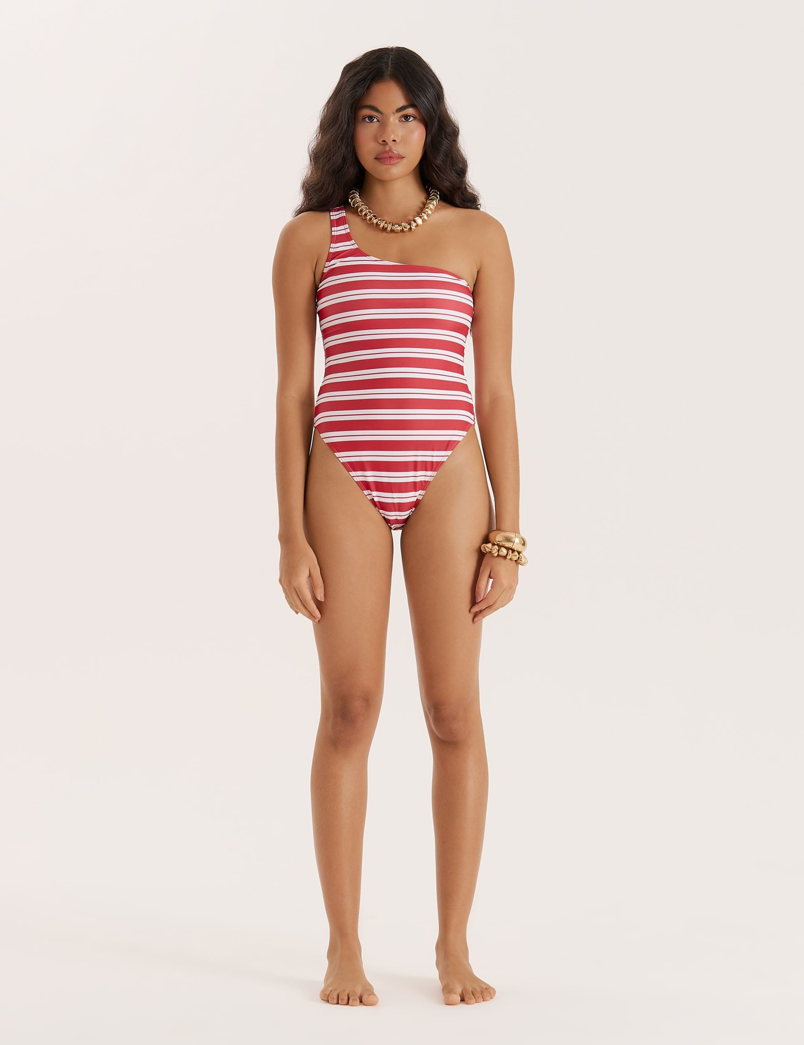 Striped One Shoulder Swimsuit 1 of 5